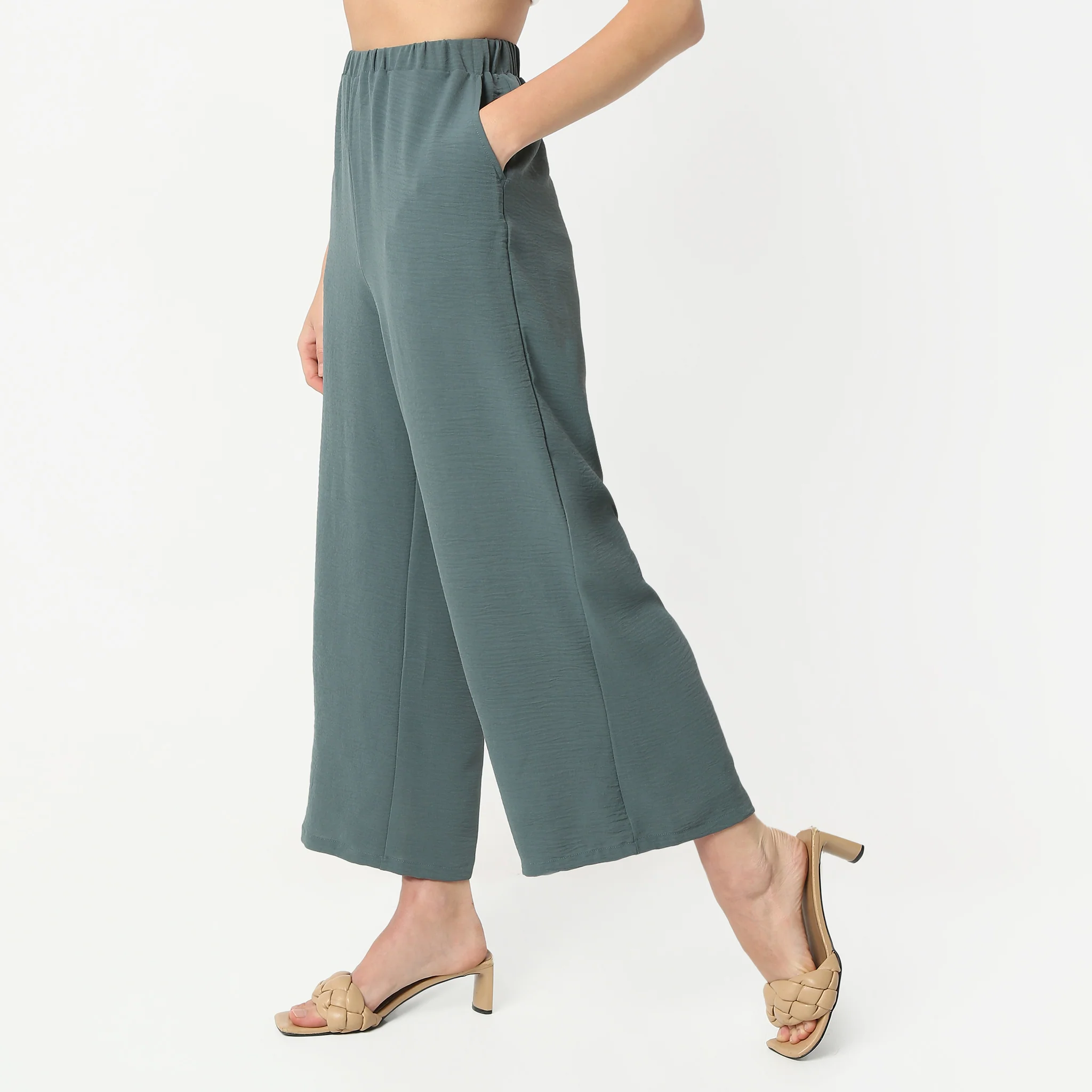Structured Ankle Length Mid Rise Palazzos - Image 5