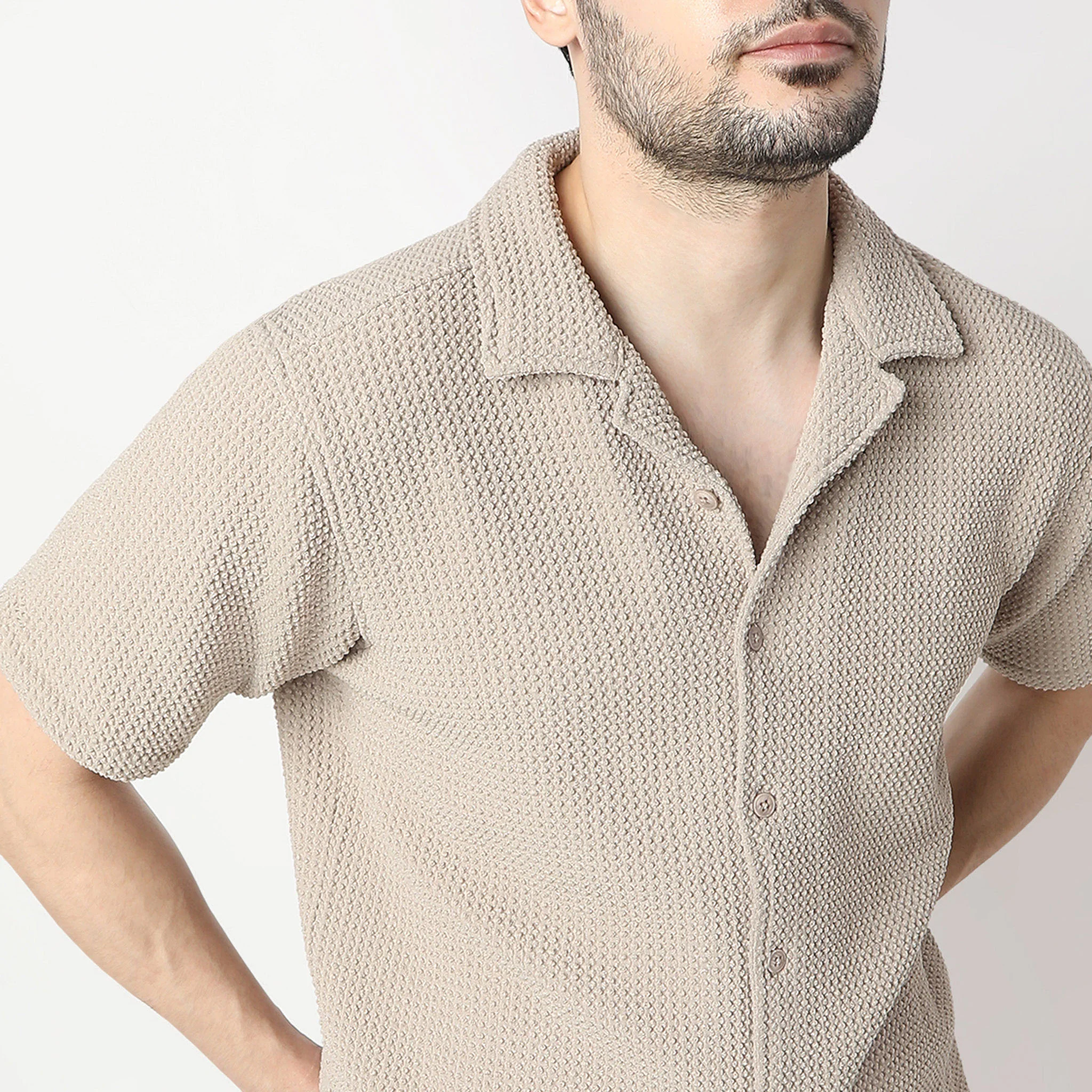 BAEᵉˣ Shirt Structured Half Sleeve Cuban Collar Shirt - Image 4