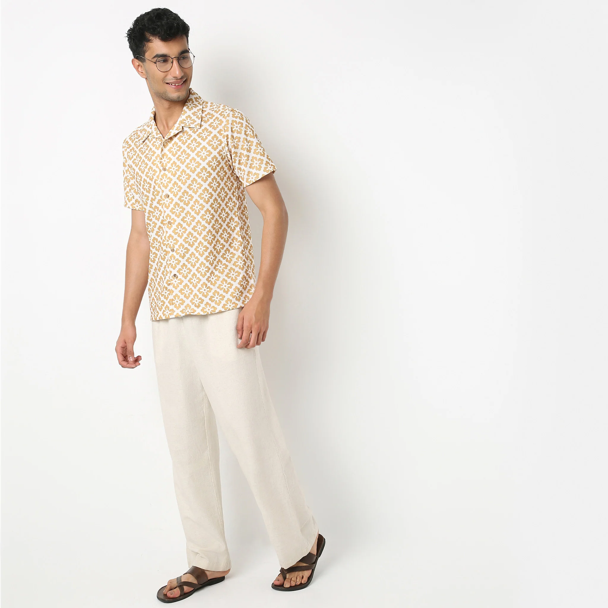 Camp Collar Half Sleeve Relaxed Fit Cuban Printed Shirt