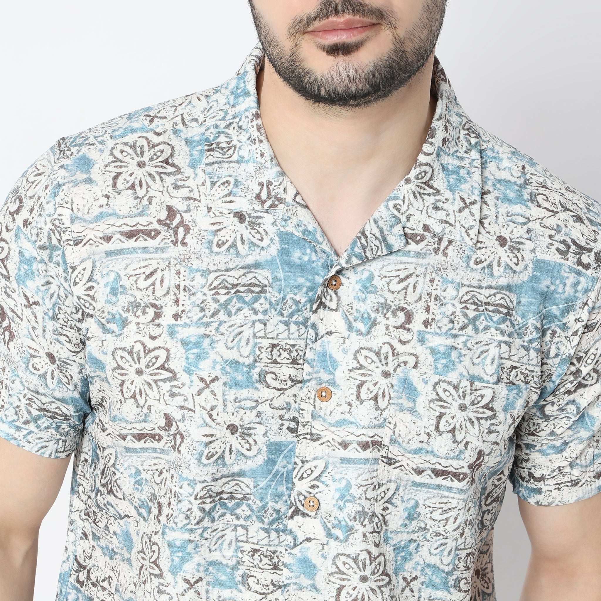 Relaxed Fit Digital Print Half Sleeve Camp Collar Straight Cuban Shirt - Image 5