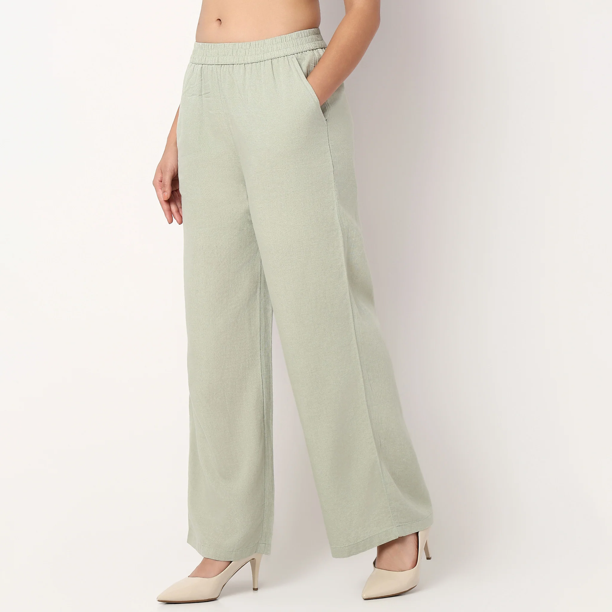 Relaxed Fit High Rise Palazzo With Scallop Hem - Image 5