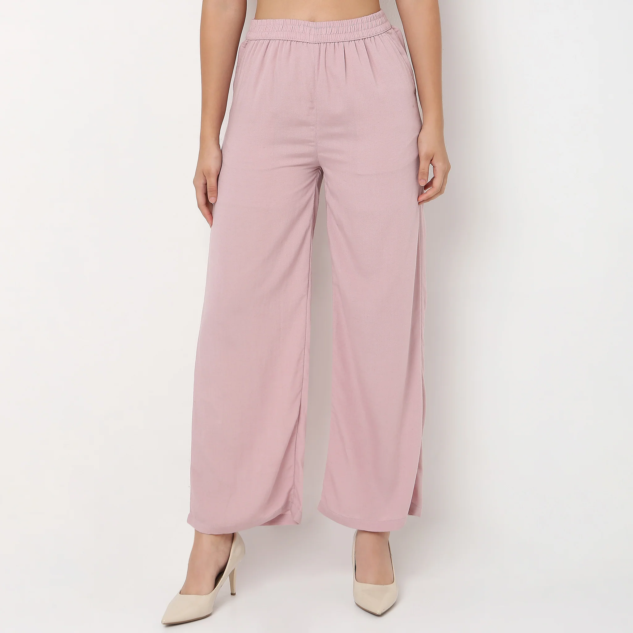 Relaxed Fit High Rise Palazzo With Scallop Hem - Image 7