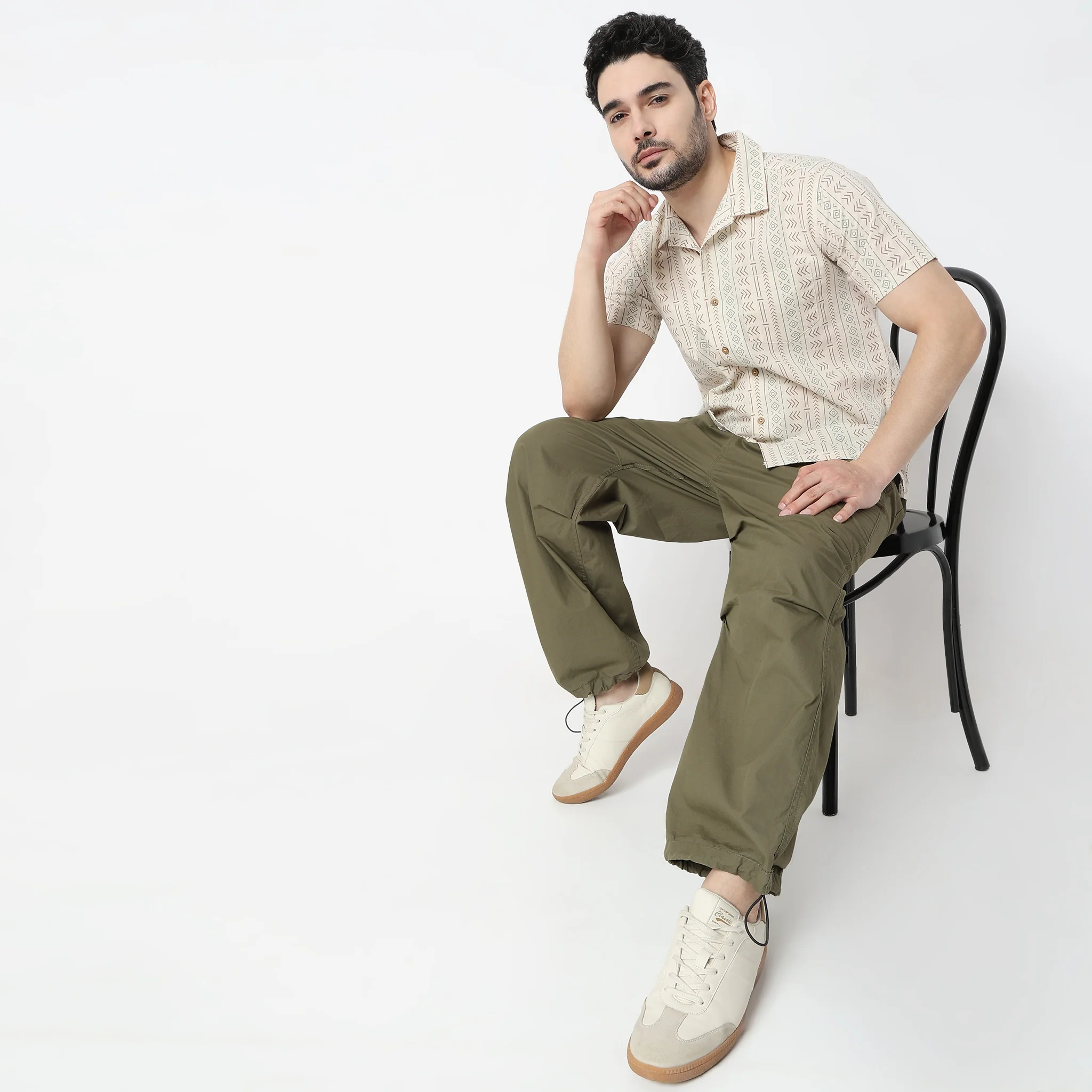 Artistry™ Shirt - Cotton Flex Natural Printed Half Sleeve Camp Collar Relaxed Fit