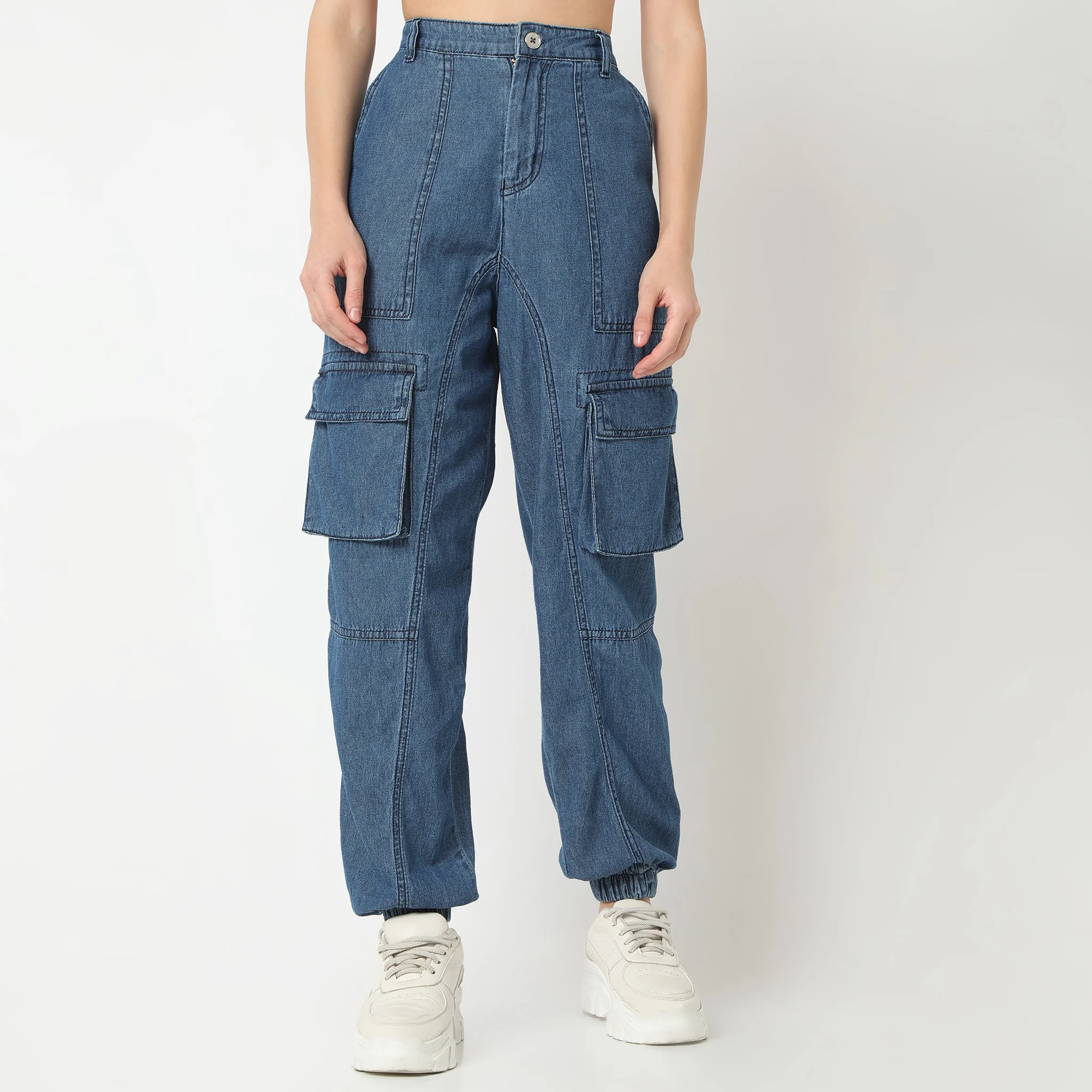Relaxed Fit Full Length High Rise Light Weight Denim Pants - Image 2