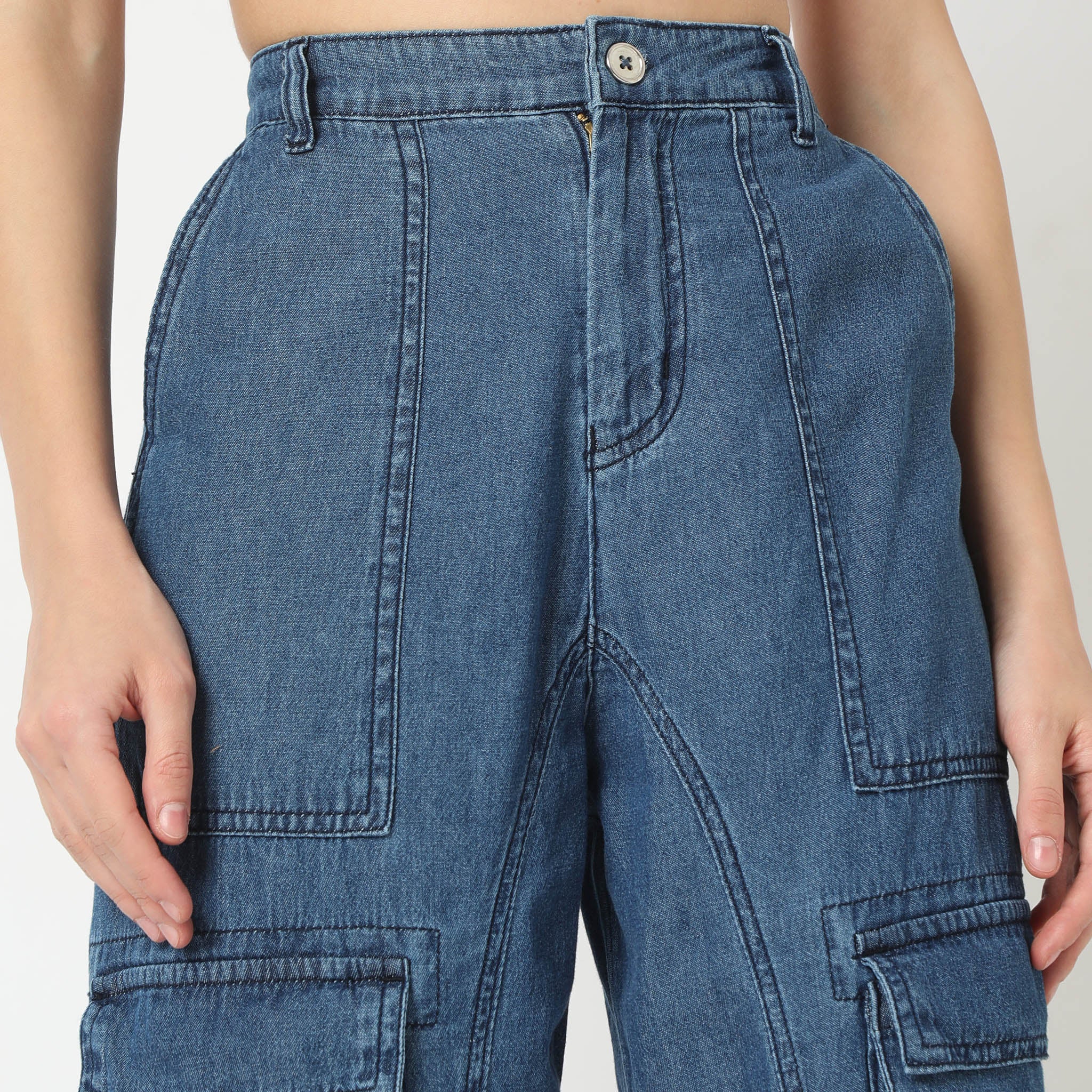 Relaxed Fit Full Length High Rise Light Weight Denim Pants - Image 5