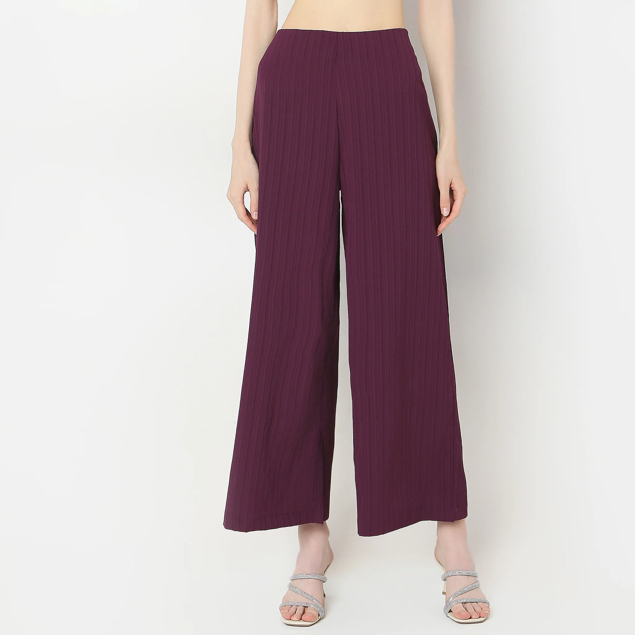 Relaxed Fit Solid High Rise Palazzos - Image 2