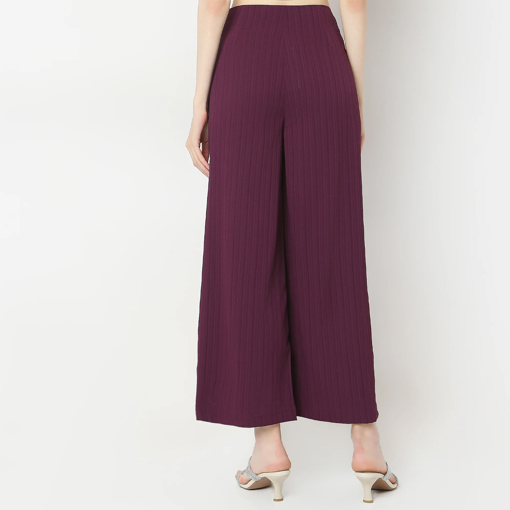 Relaxed Fit Solid High Rise Palazzos - Image 3