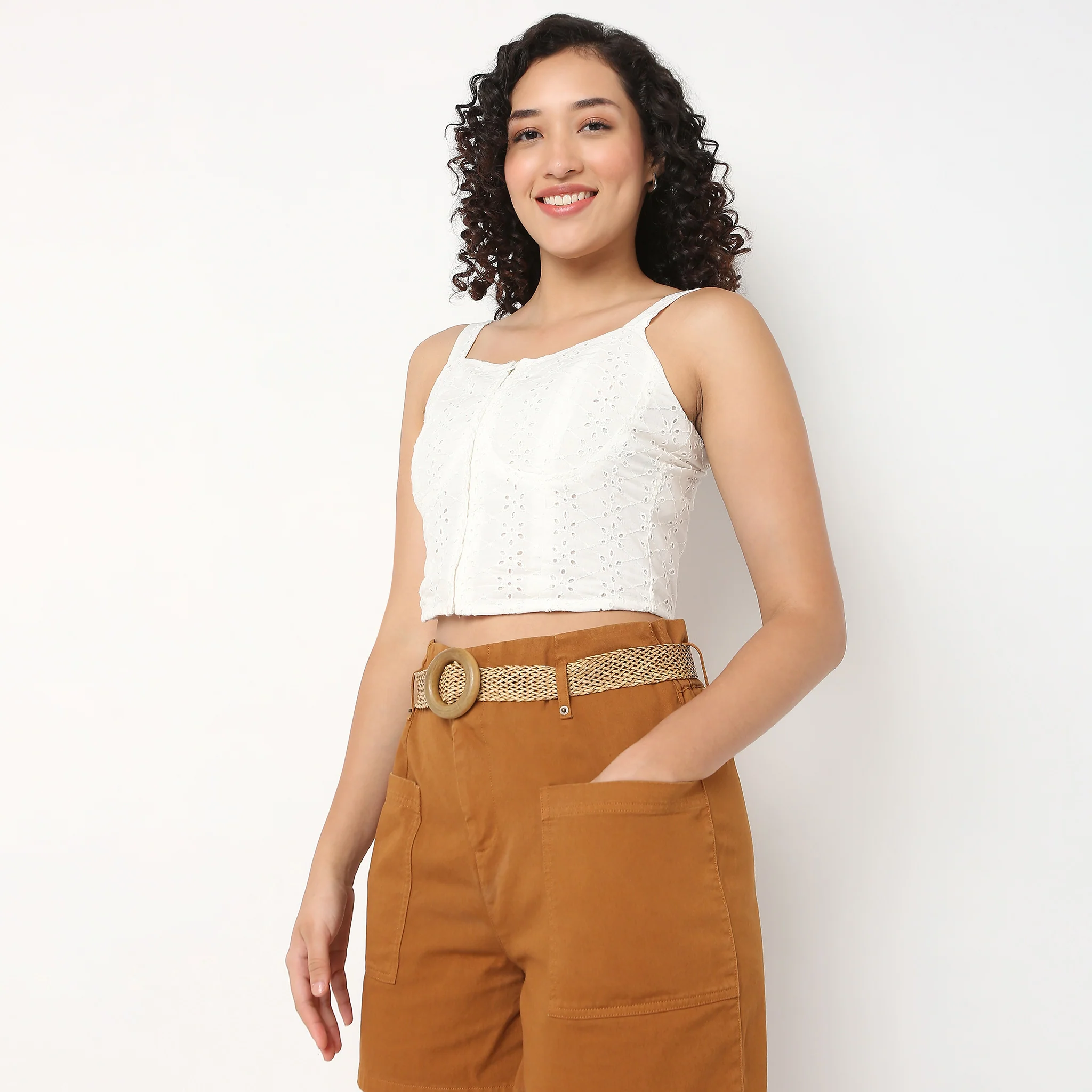 Schiffli Crop Top With Zipper Detail - Image 5
