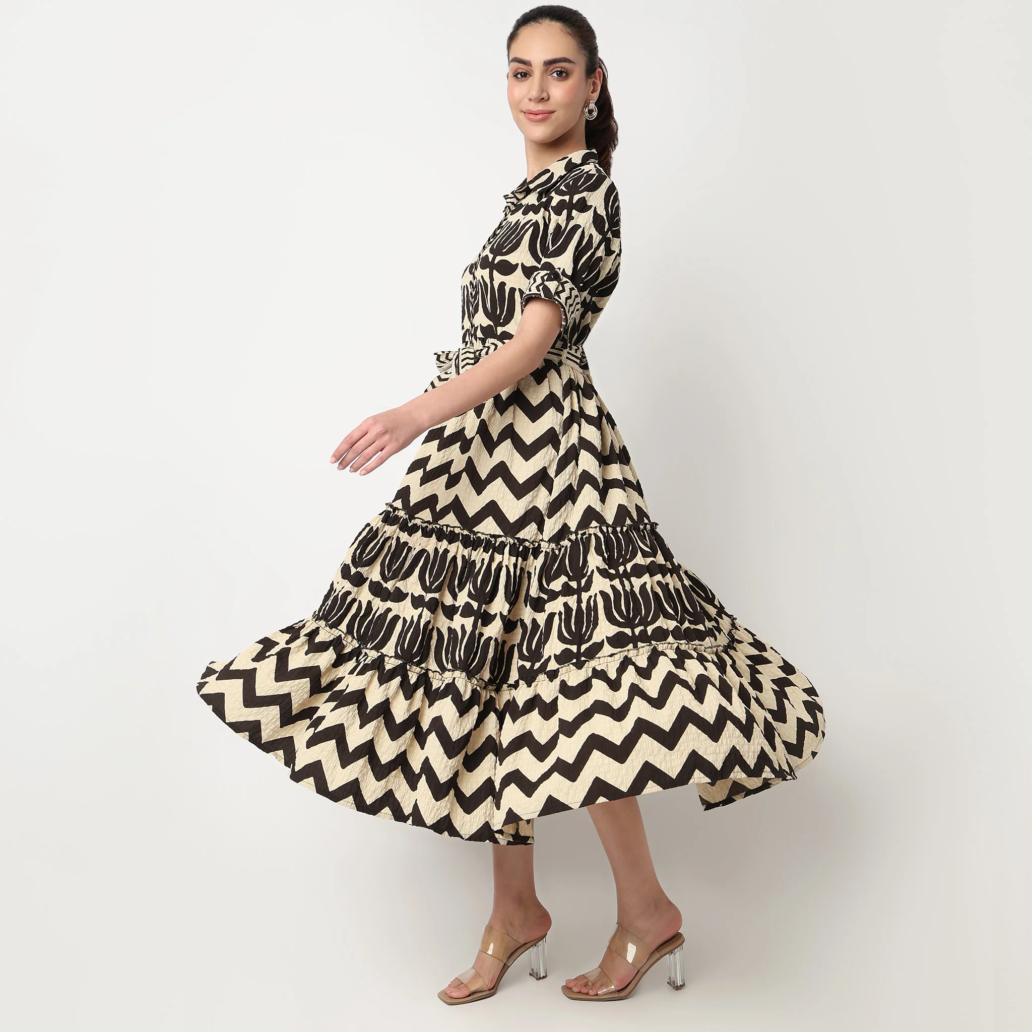 Shirt Printed Tiered Dress