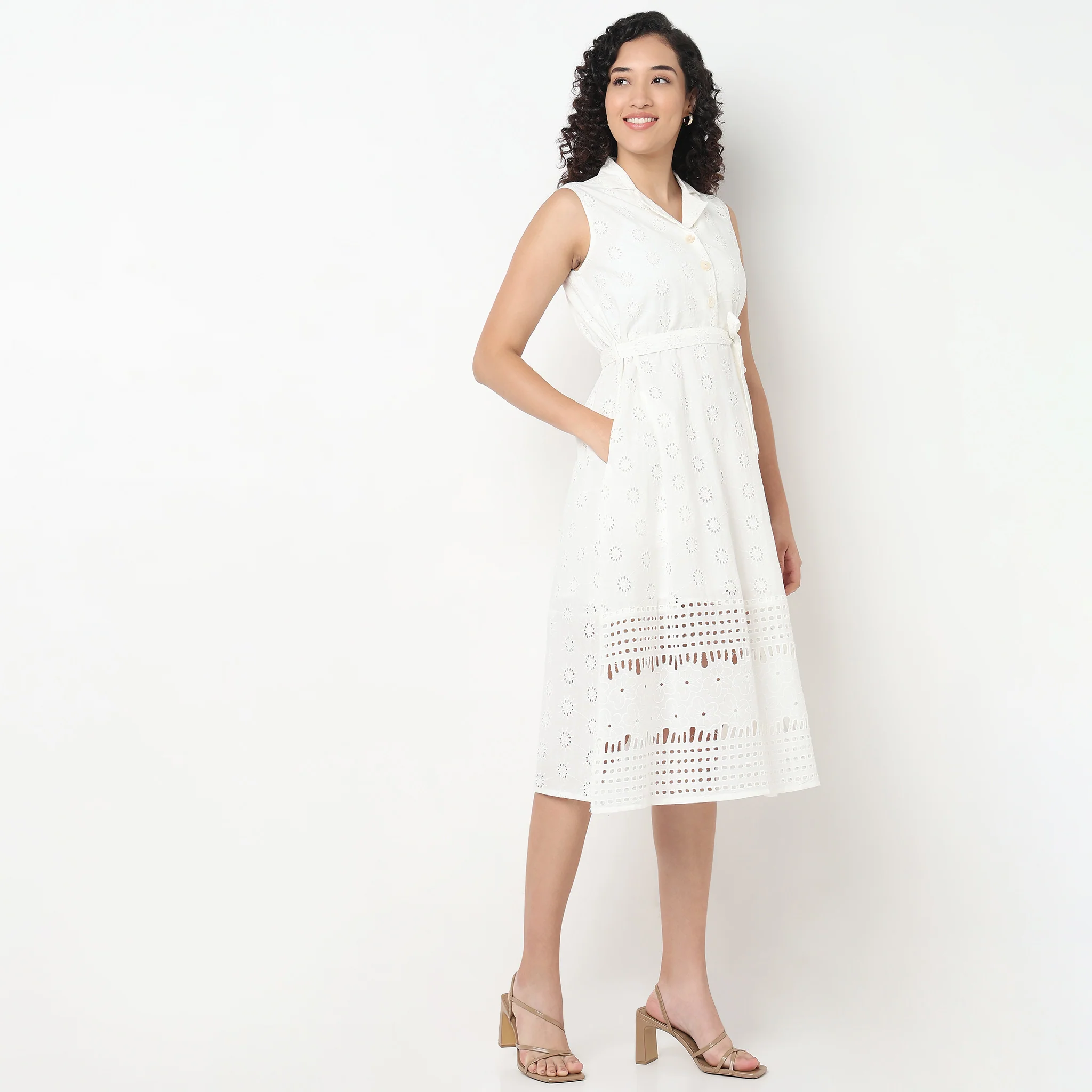 Lapel Collar Schiffli Flared Dress - Image 10