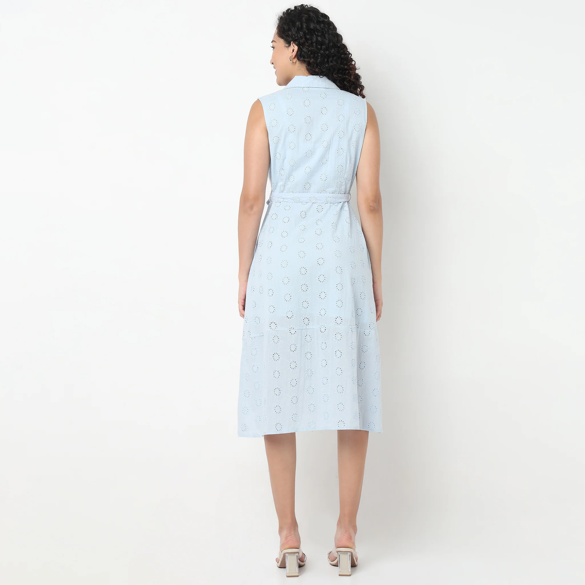 Lapel Collar Schiffli Flared Dress - Image 3