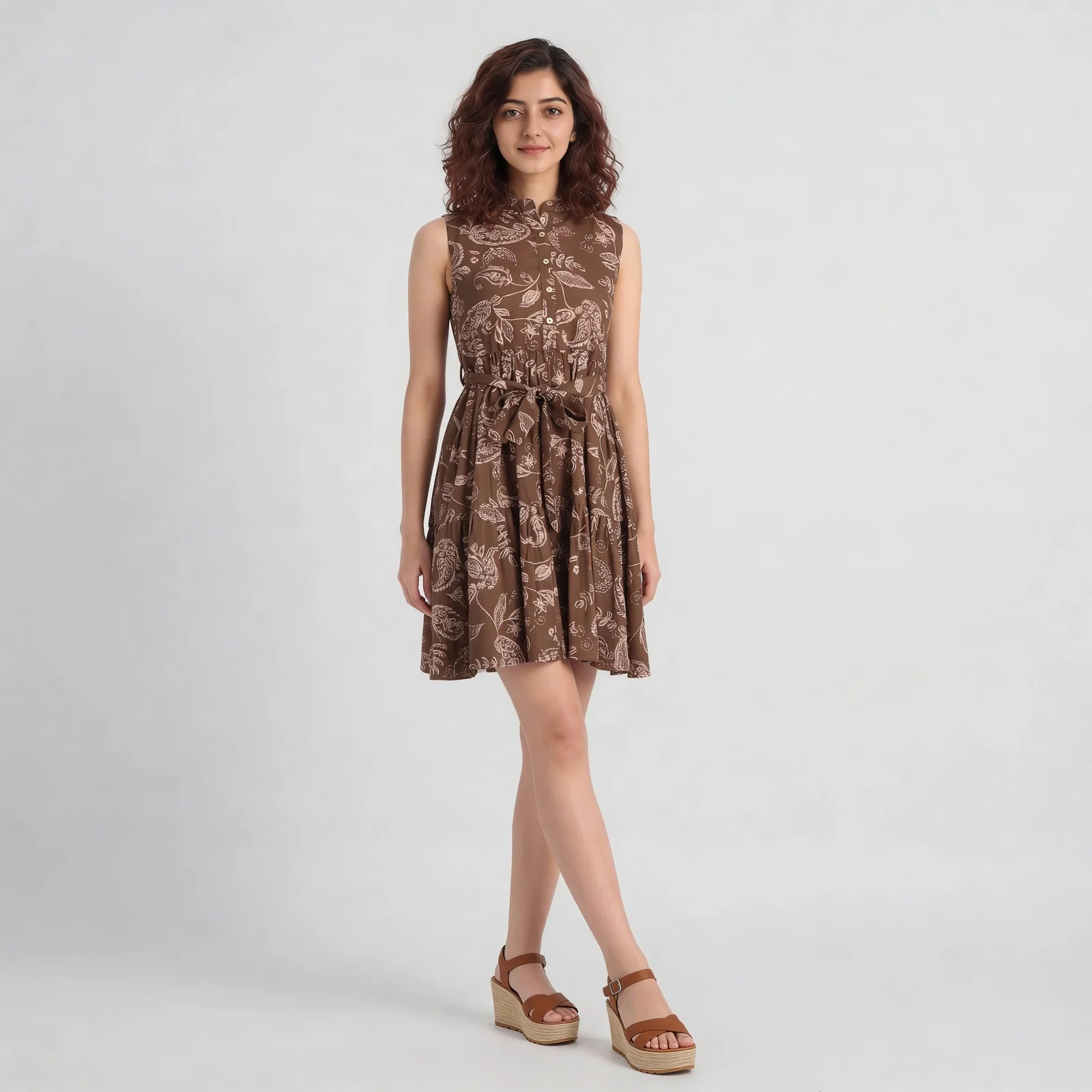 Sleeveless Printed Tiered Dress