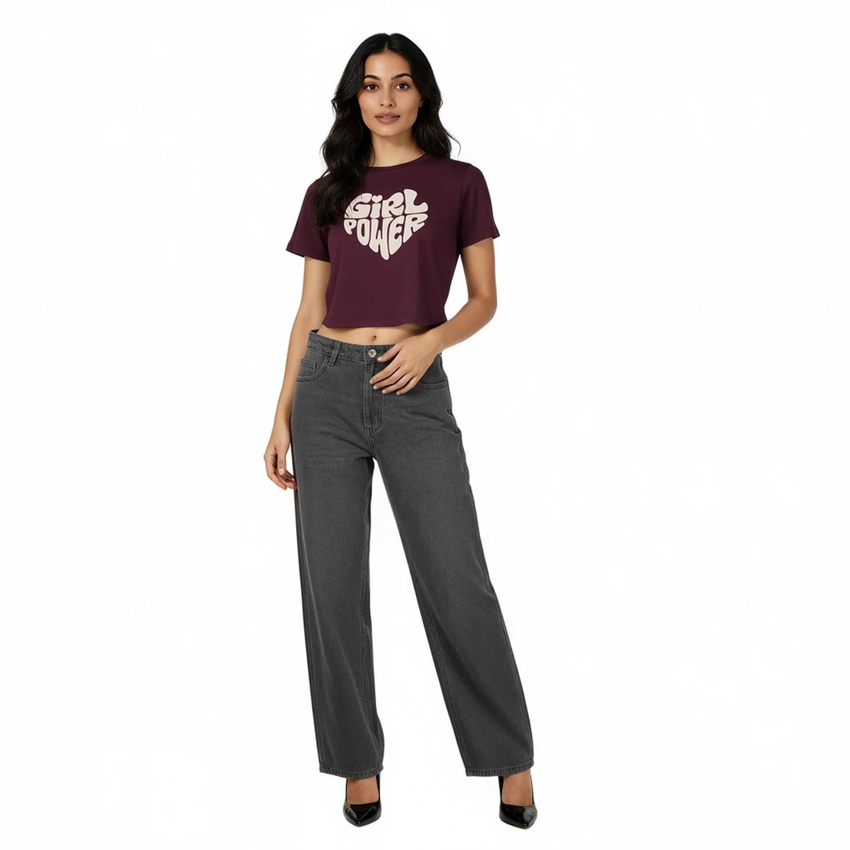 Slim Fit Cotton Graphic Crop T-Shirt