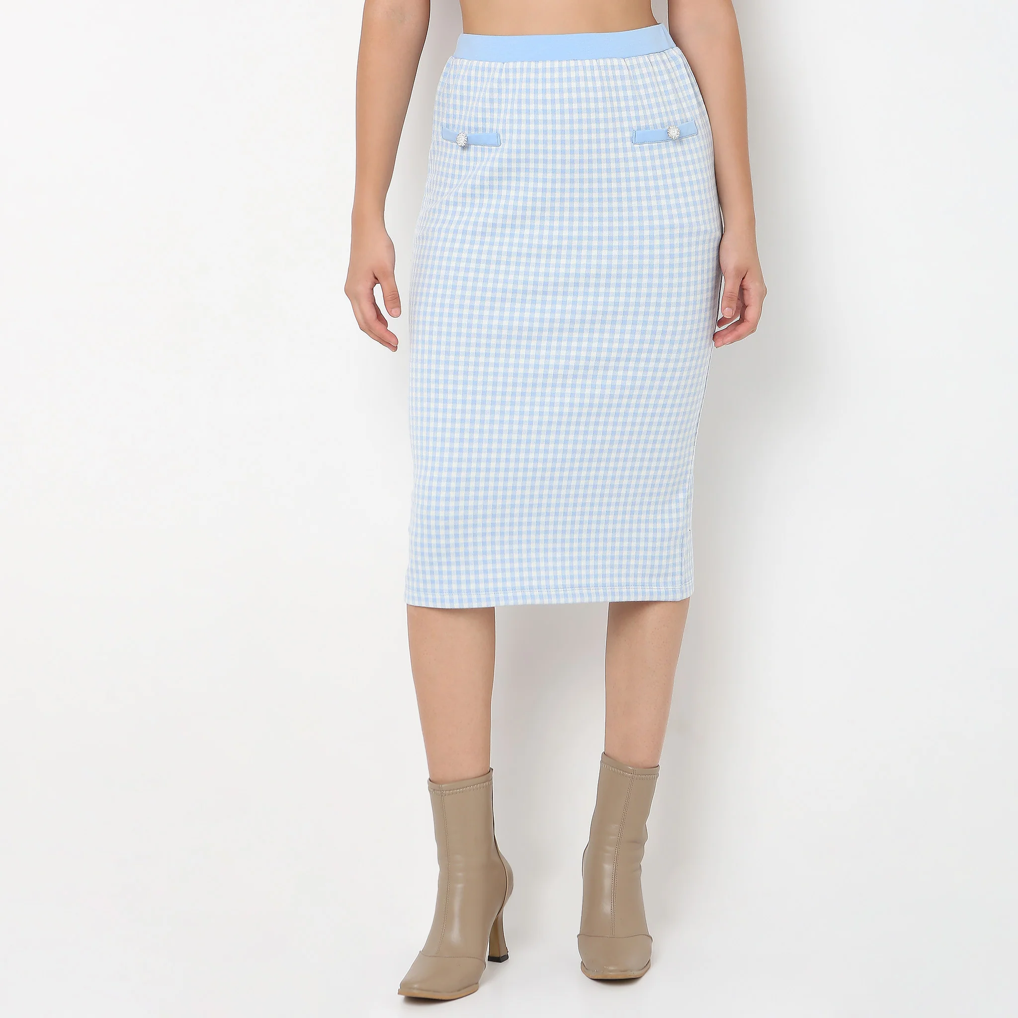 Slim Fit Skirt With Checkered Print - Image 2