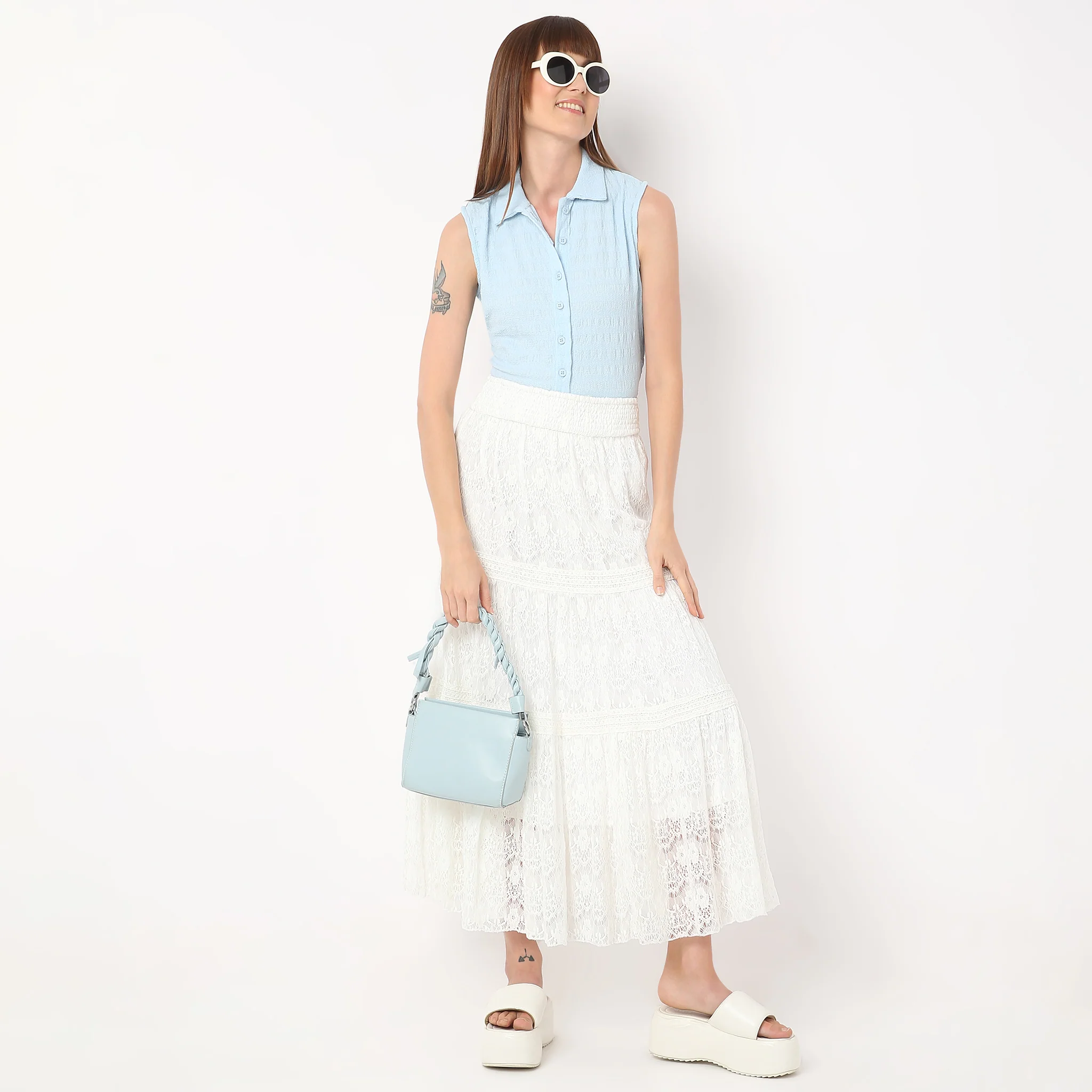 Shirt Collar Sleeveless Crop Shirt