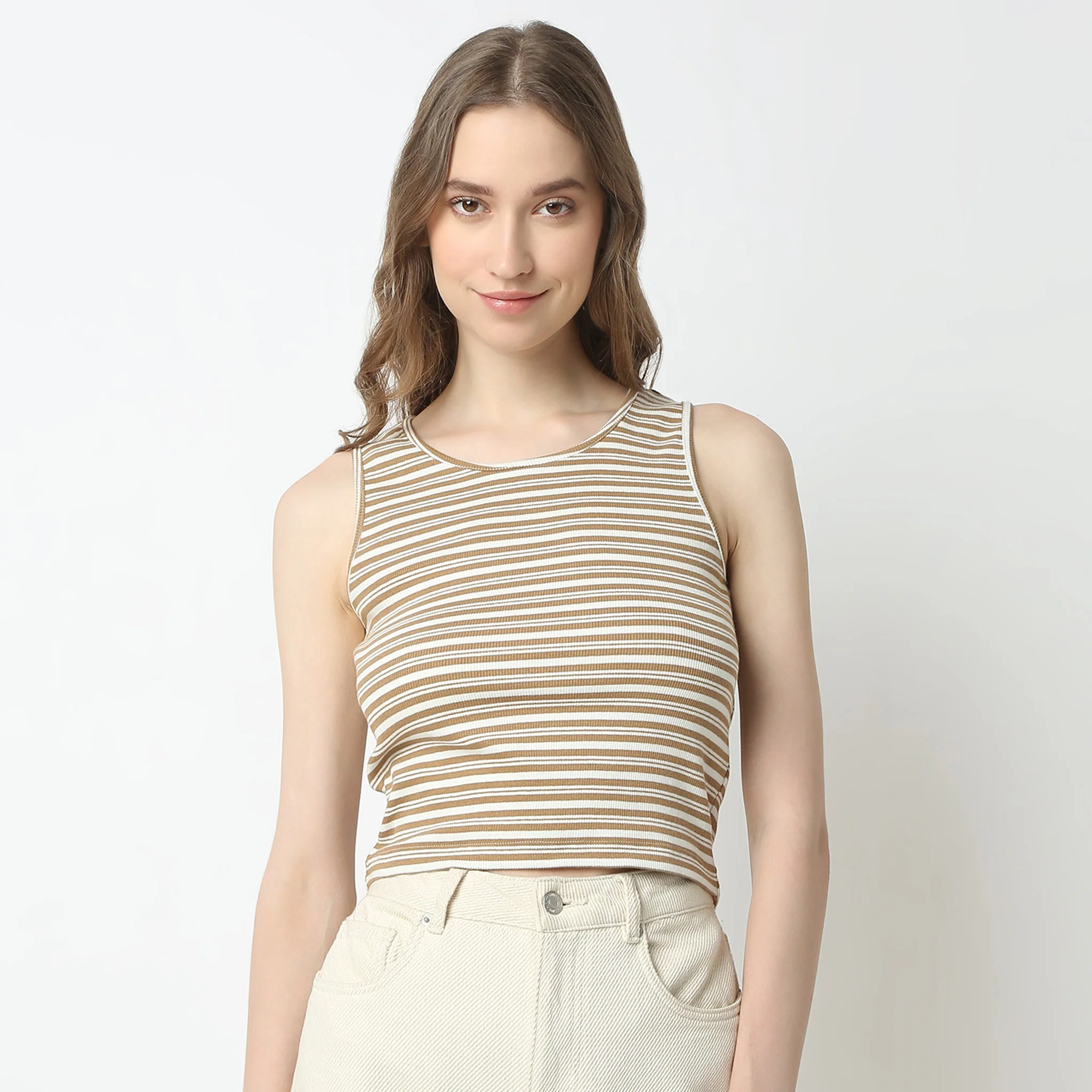 Slim Fit Striped Sleeveless Betty Essential T-Shirt - Image 12