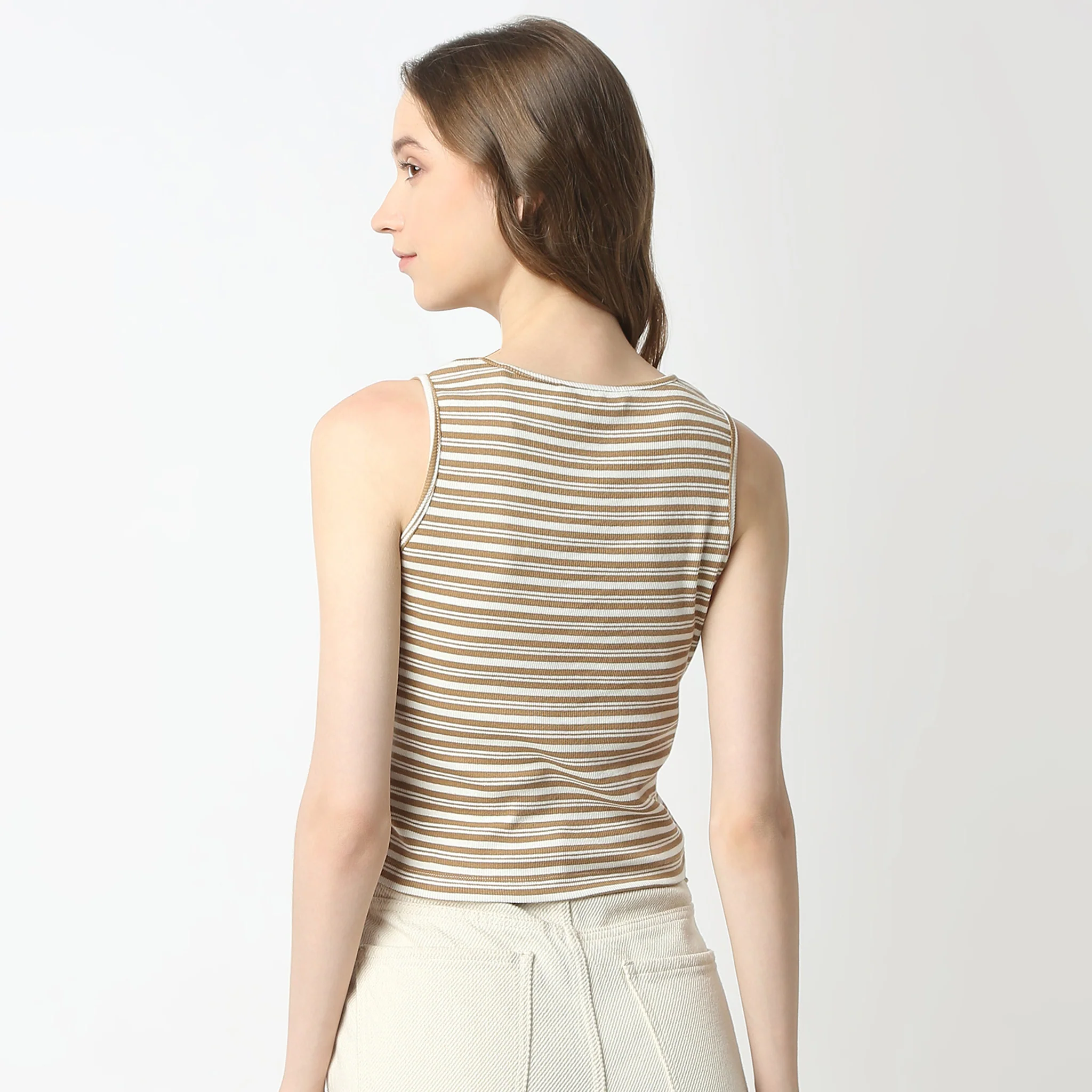 Slim Fit Striped Sleeveless Betty Essential T-Shirt - Image 13