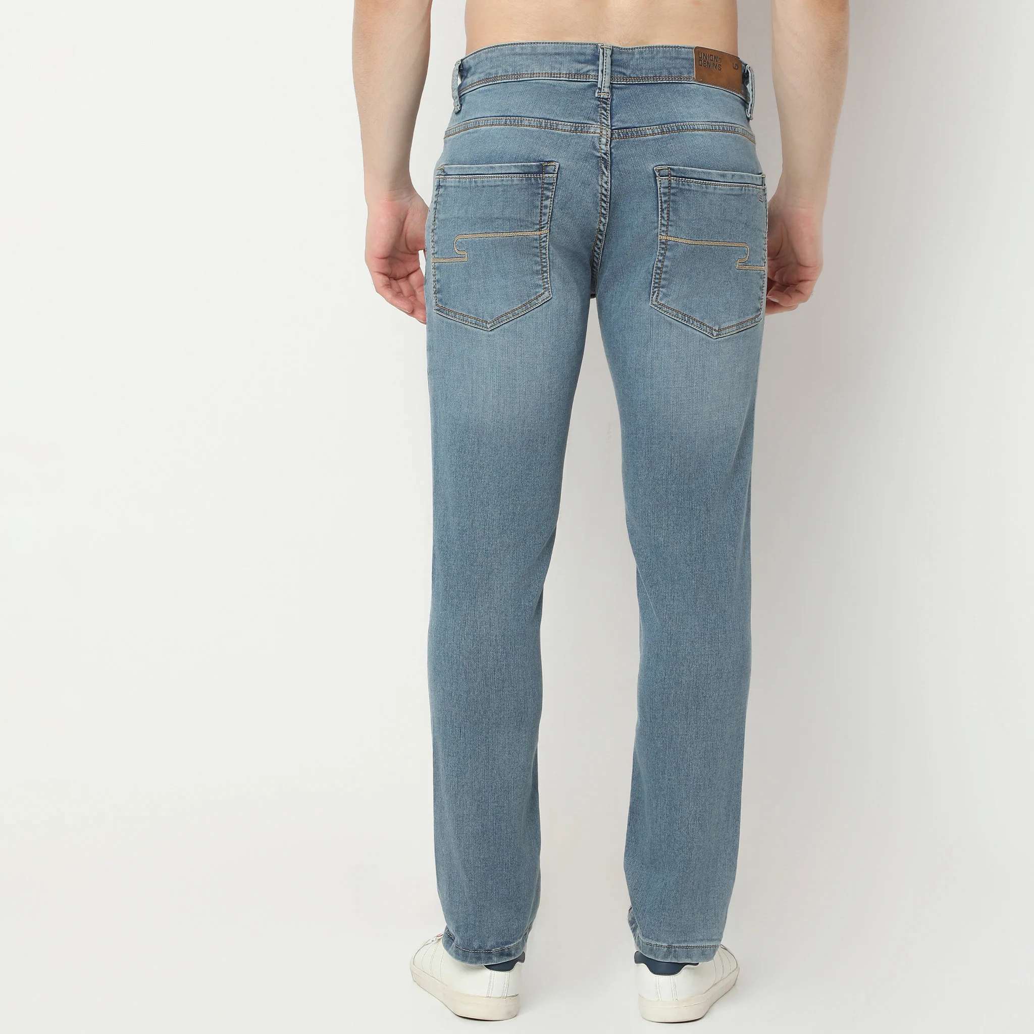 Union Of Denim Extra Stretch Indigo "Knit" Fabric  Vintage Wash Soft Feel Jeans - Straight Slim Fit - Image 3