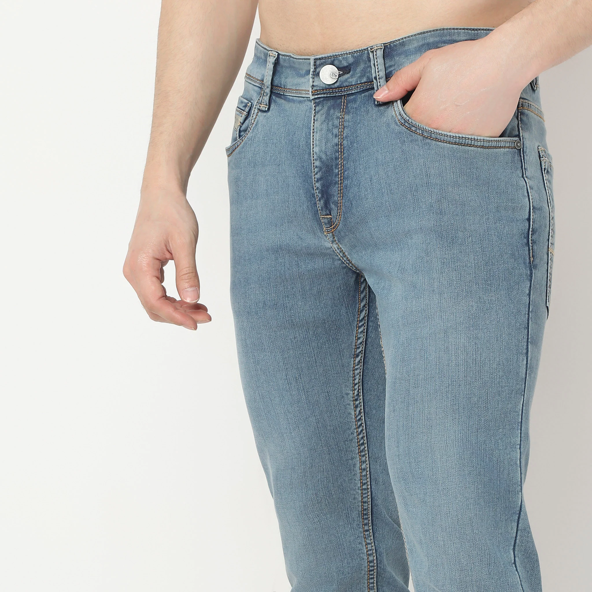 Union Of Denim Extra Stretch Indigo "Knit" Fabric  Vintage Wash Soft Feel Jeans - Straight Slim Fit - Image 4