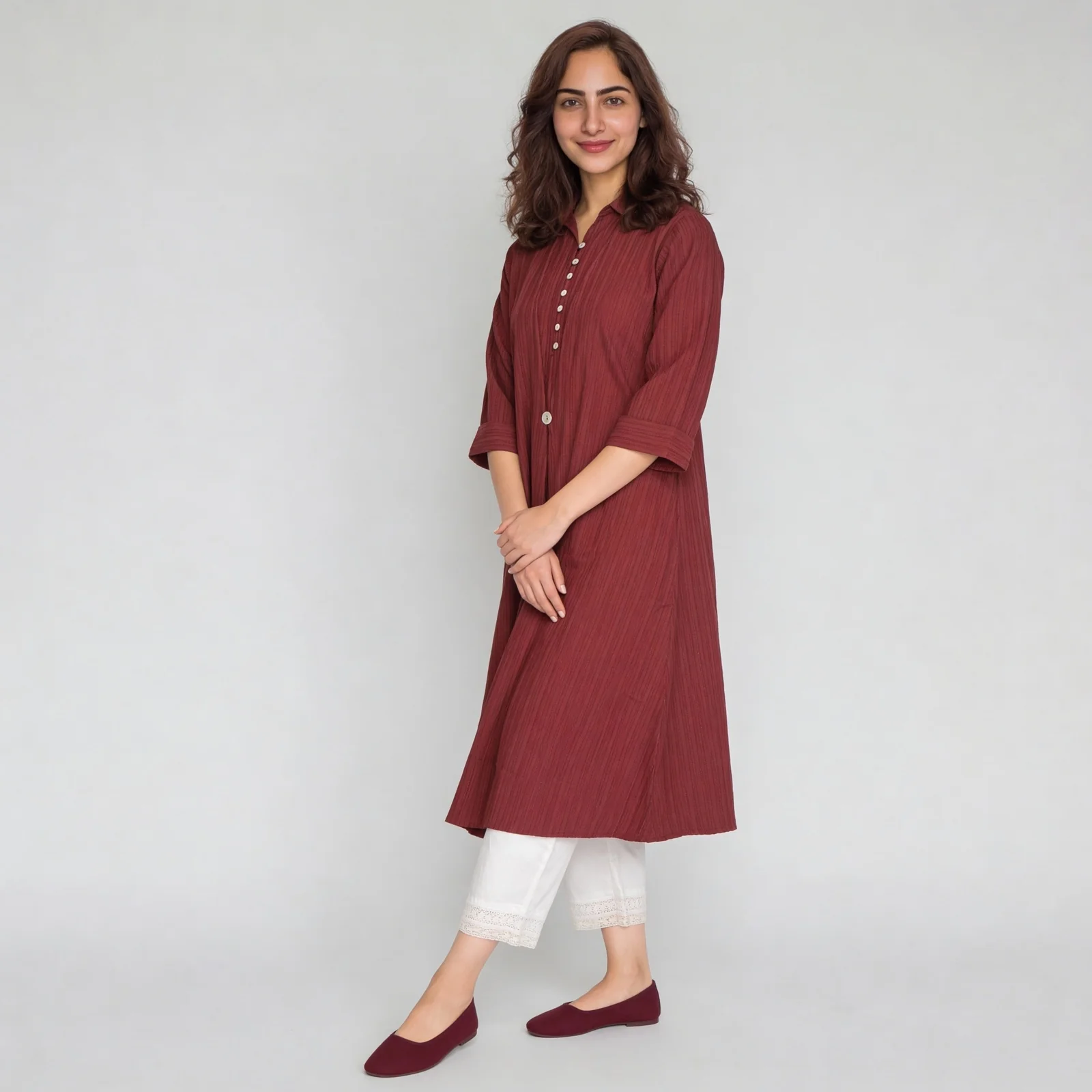 Solid Collar Straight Kurta - Image 2