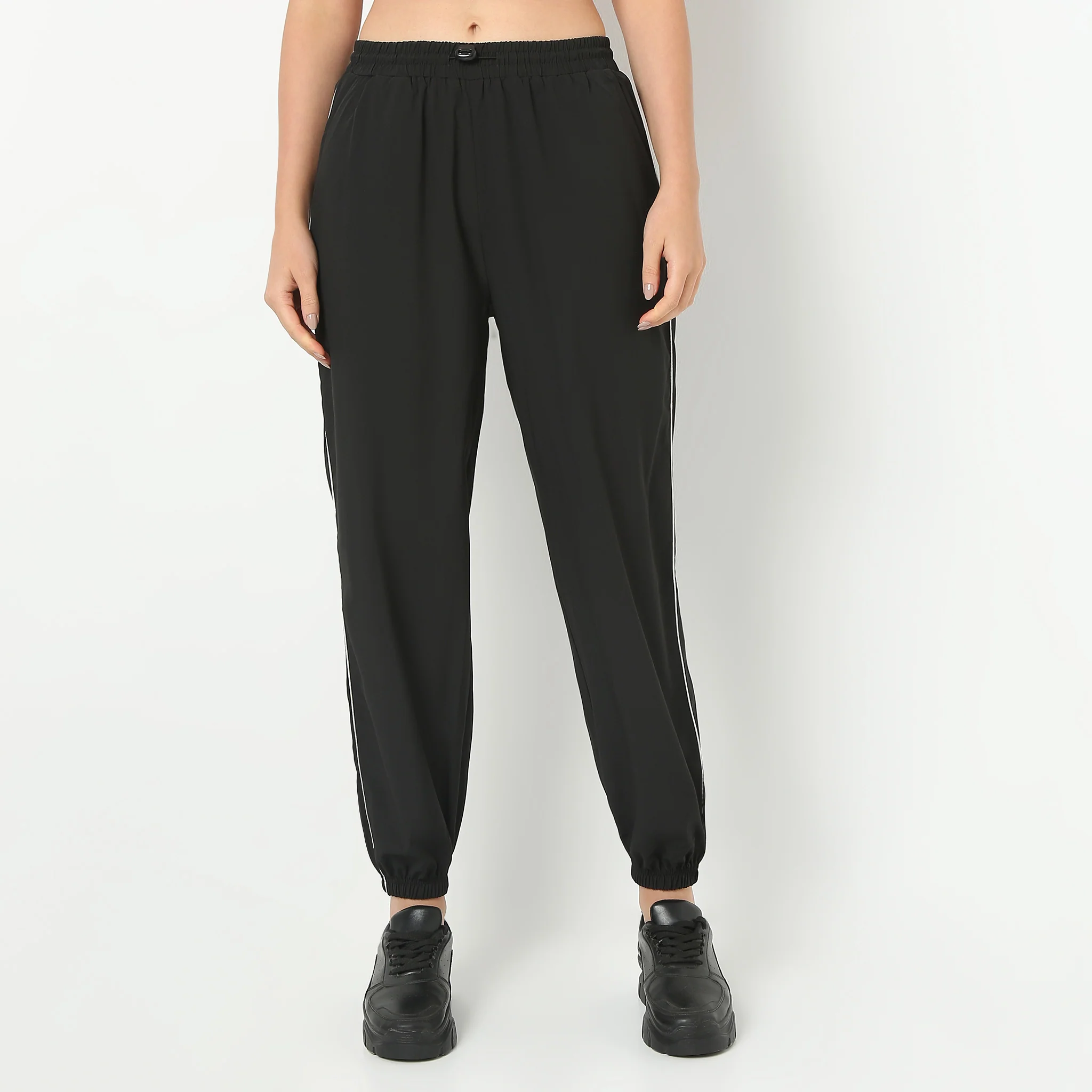Solid Full Length Relaxed Fit Athleisure Joggers - Image 2