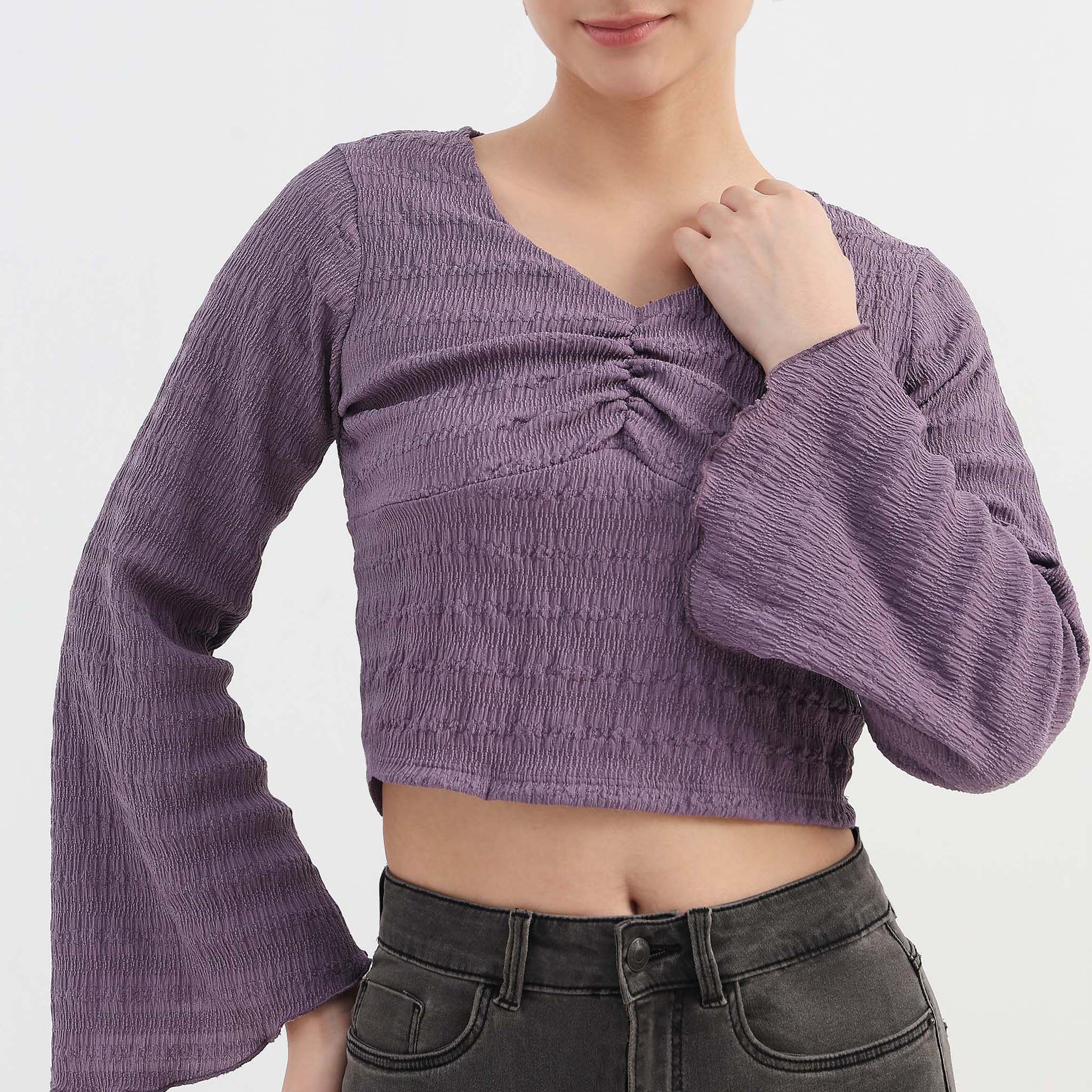 Solid Full Sleeve Crop Top - Image 4