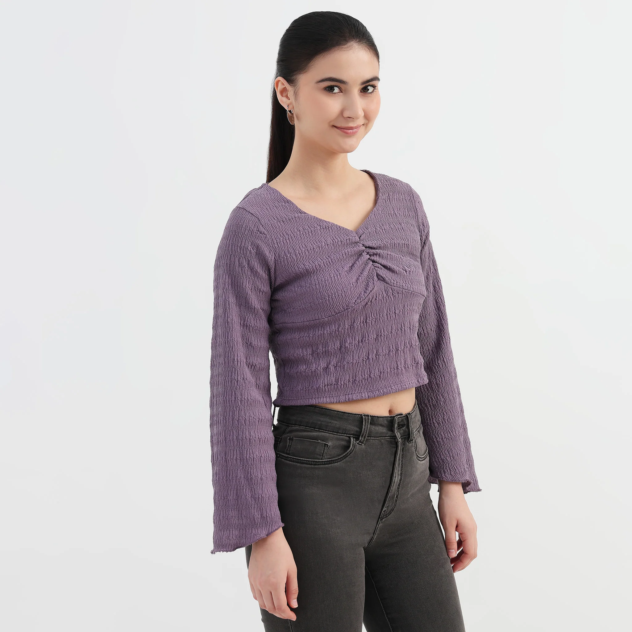 Solid Full Sleeve Crop Top - Image 5
