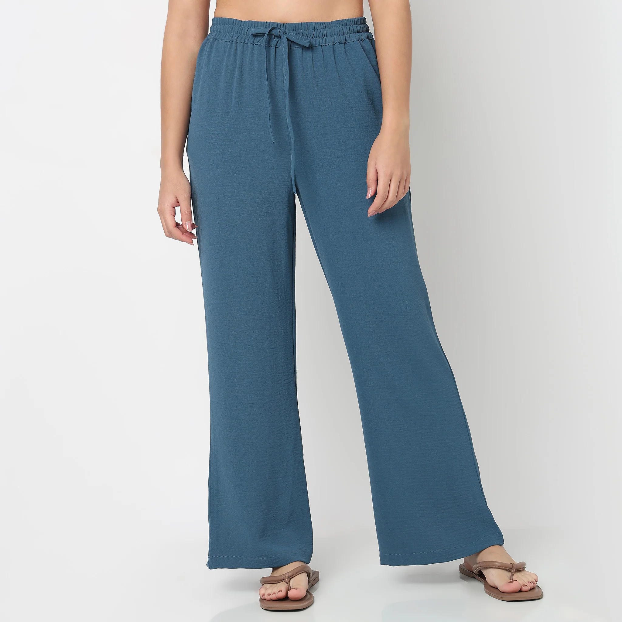 Solid Mid Rise Lounge Palazzos - Image 2