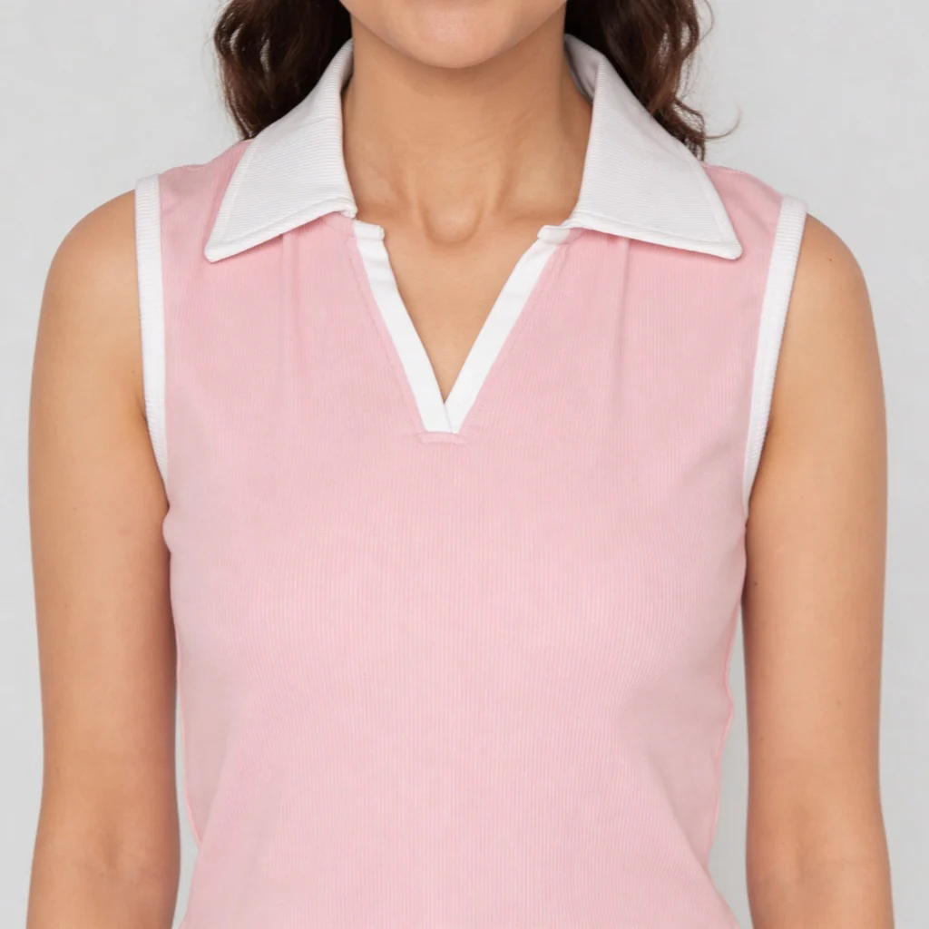 Solid Polo Neck Sleeveless Slim Fit T-Shirt - Image 4