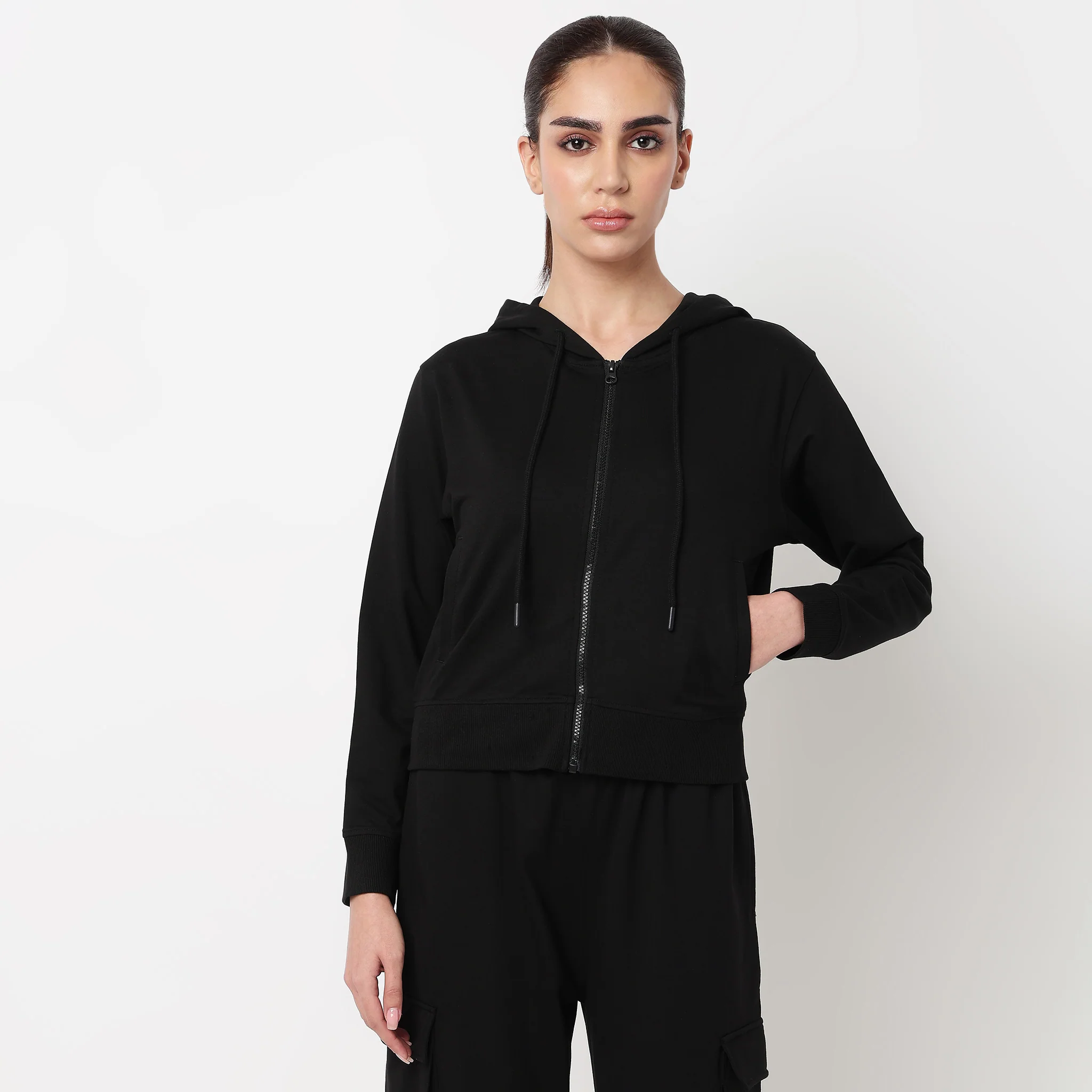 Solid Sweatshirt With Front Zipper - Image 2