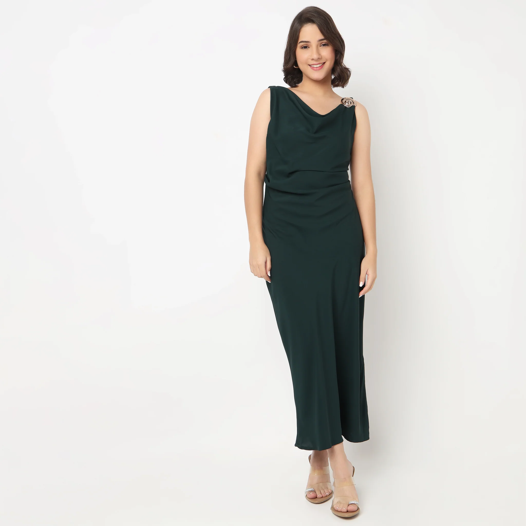 Solid V-Neck Dress - Image 2