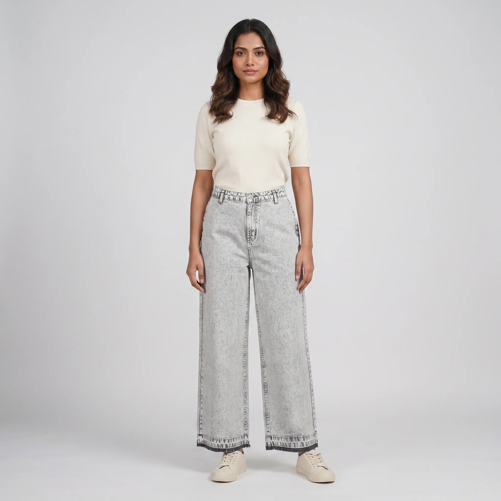 Solid Wide Leg High Rise Jeans