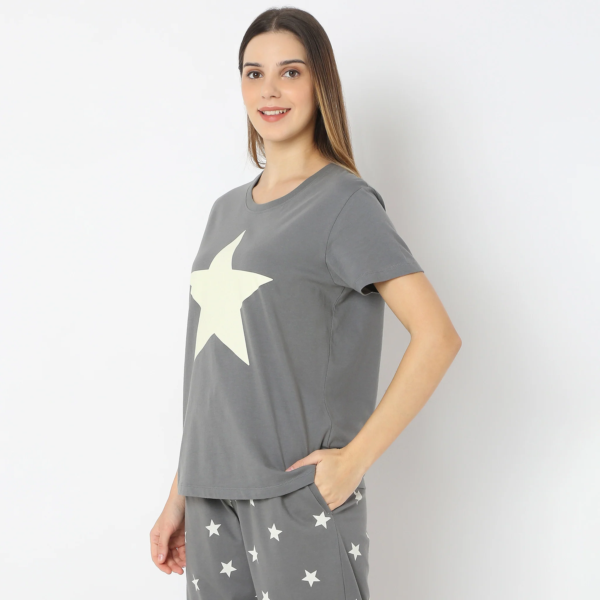 Stars & Moon Print Short Sleeve Lounge T-Shirt - Image 5
