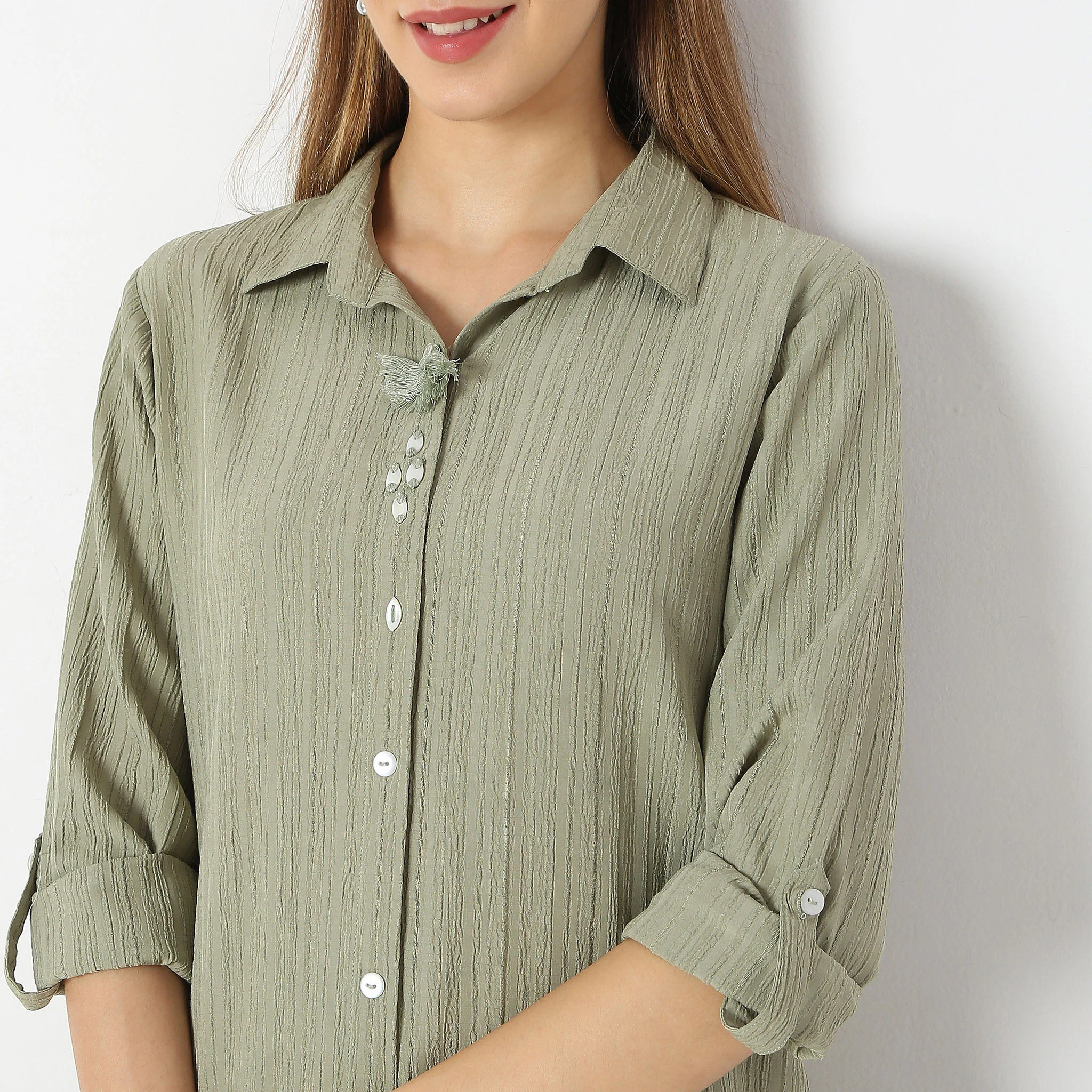 Straight Fit Collar Coordinated Code Kurta With Pant Set - Image 4