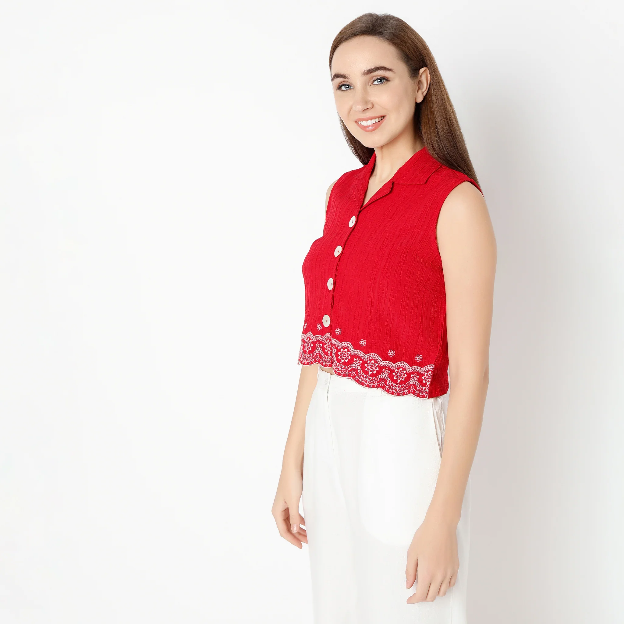 Embroidered Sleeveless Crop Top - Image 5