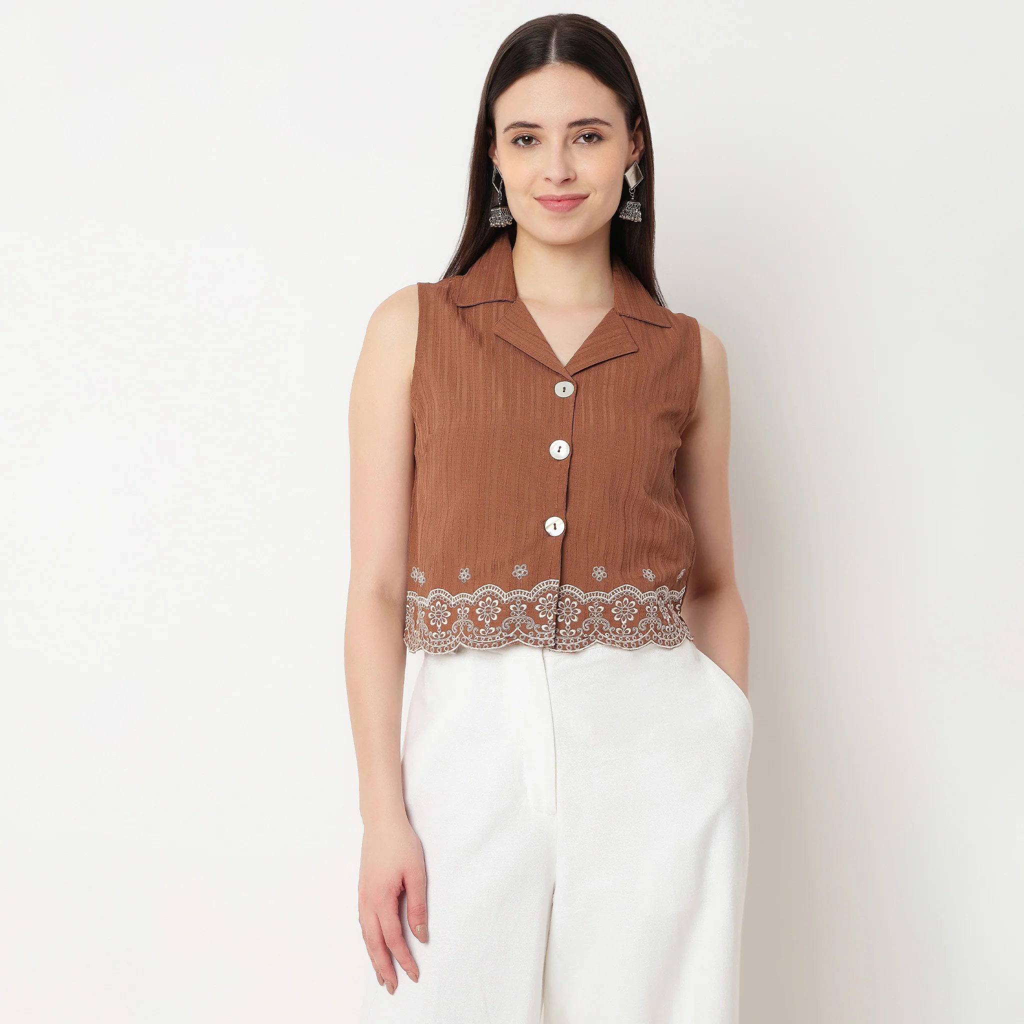 Embroidered Sleeveless Crop Top - Image 7