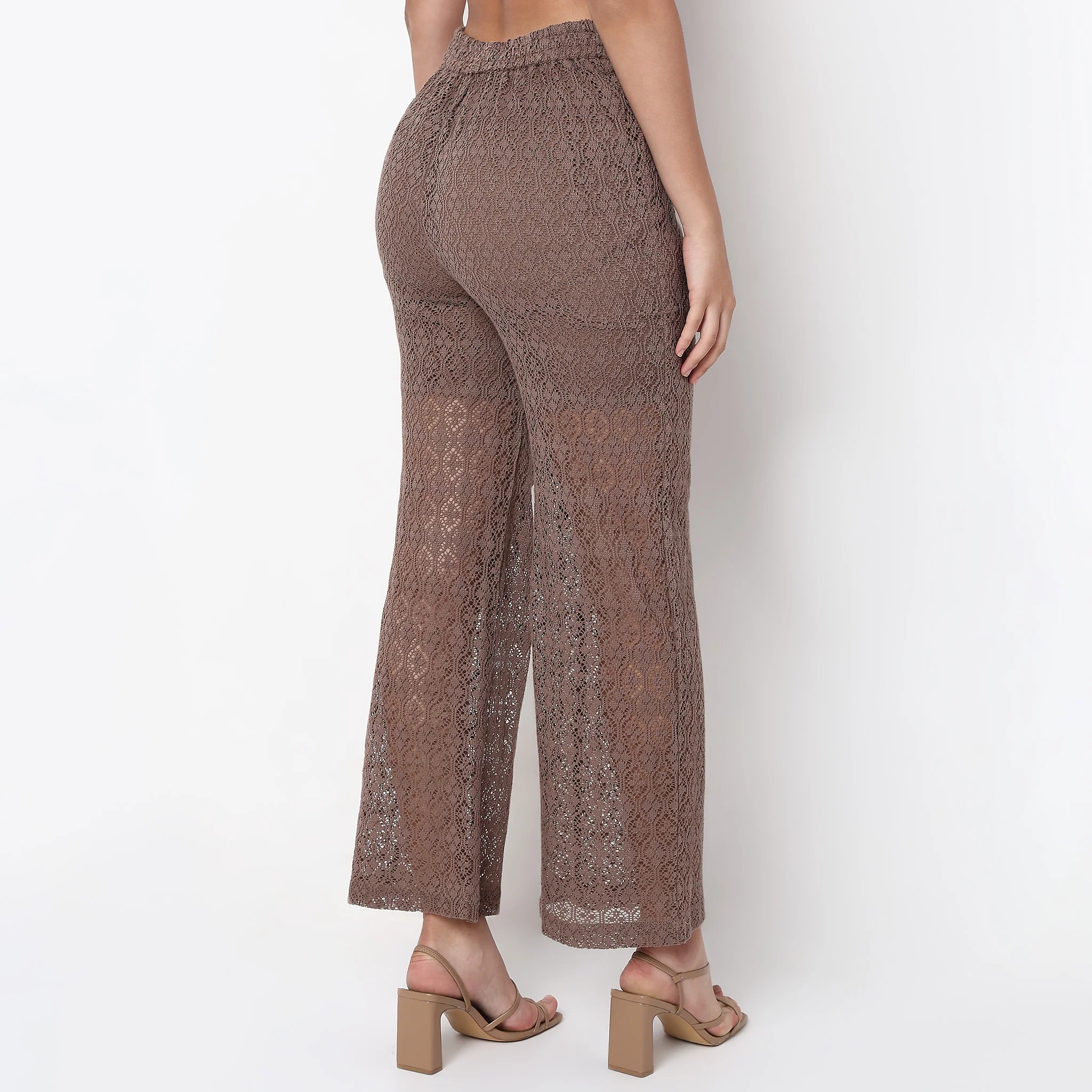 Straight Fit Lace Look High Rise Palazzo - Image 3