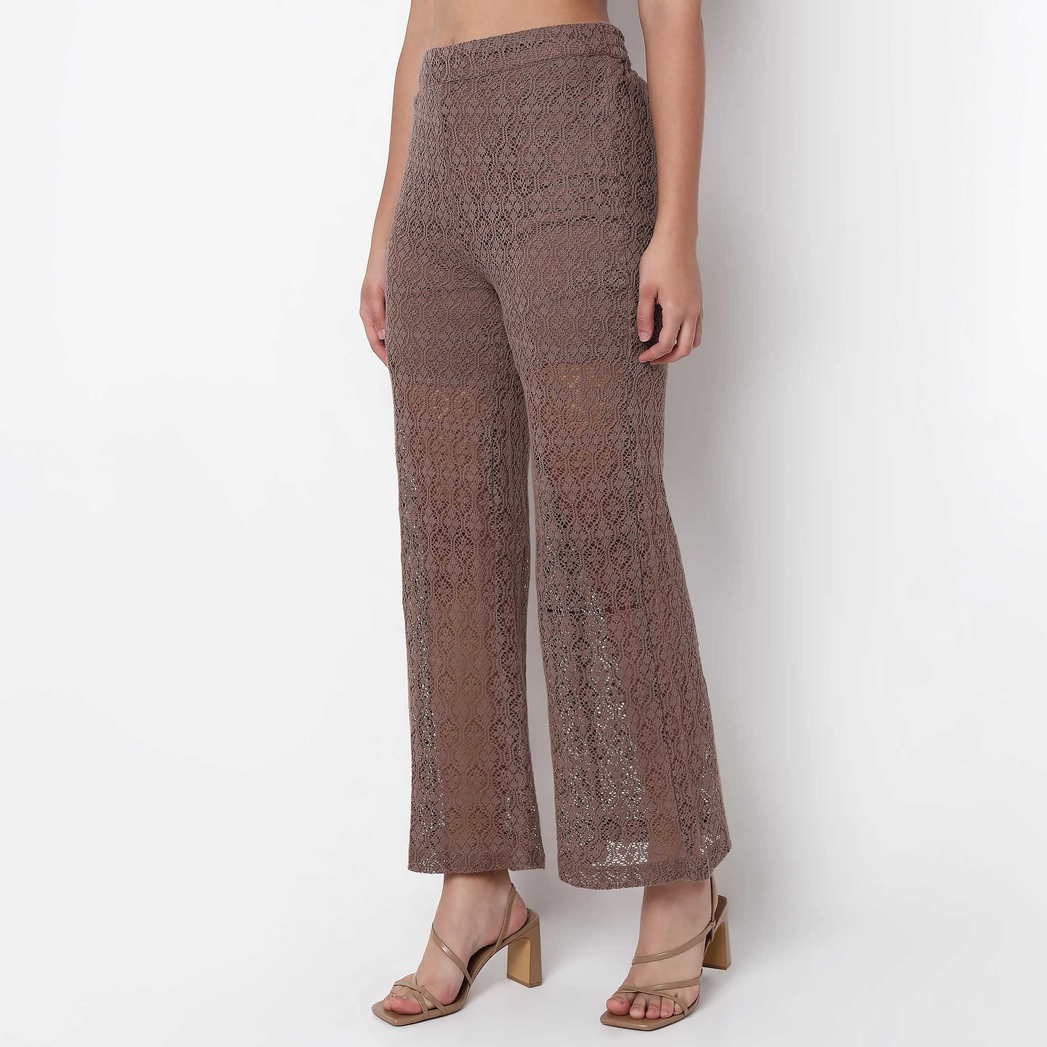 Straight Fit Lace Look High Rise Palazzo - Image 5