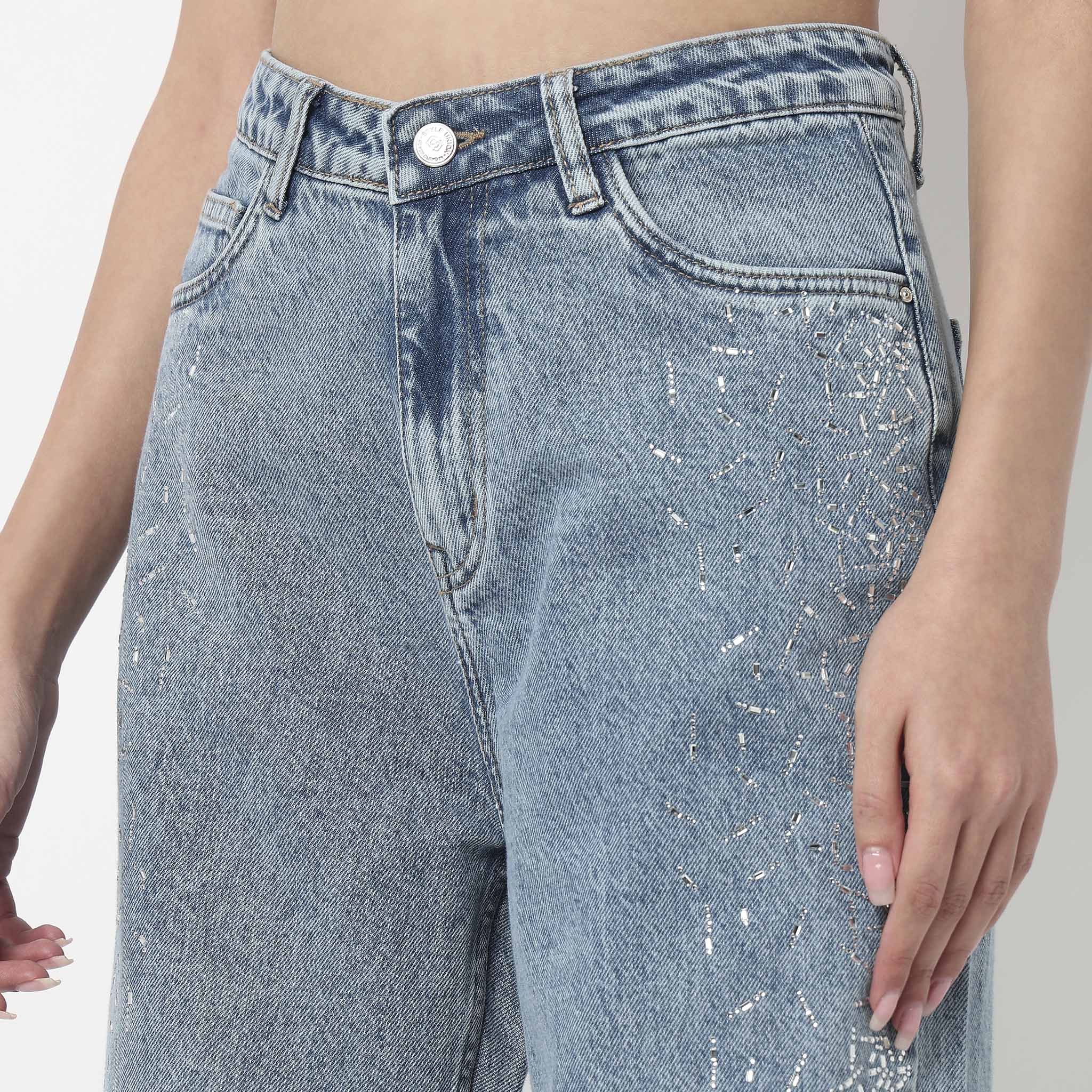 Straight Fit Mirror Stud Denim - Image 4