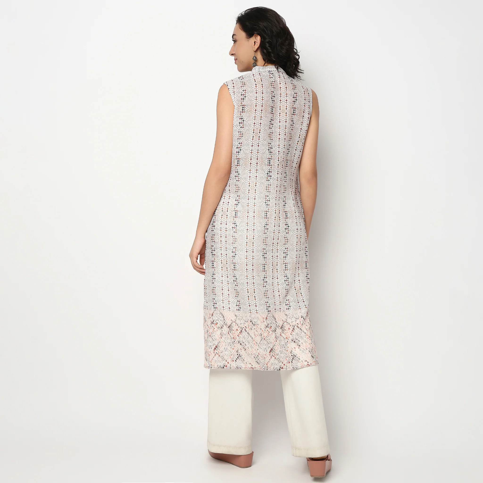 Printed Band Collar Kurta - Image 8