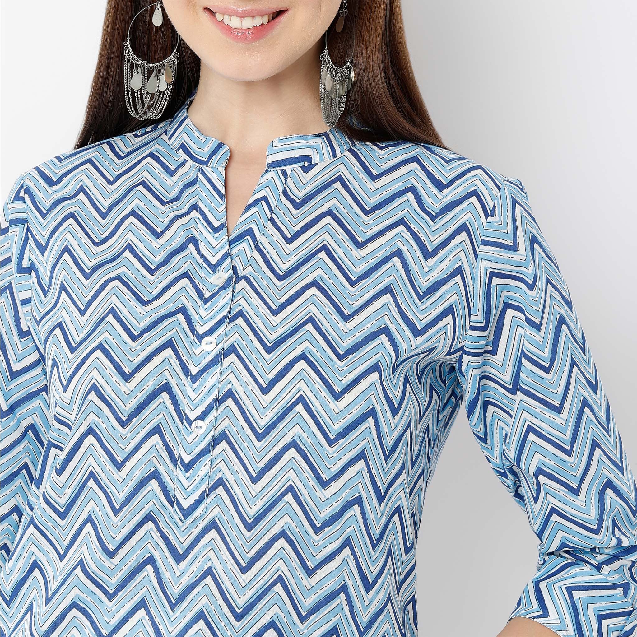 Band Neck Straight Fit Printed Short Kurta - Image 4