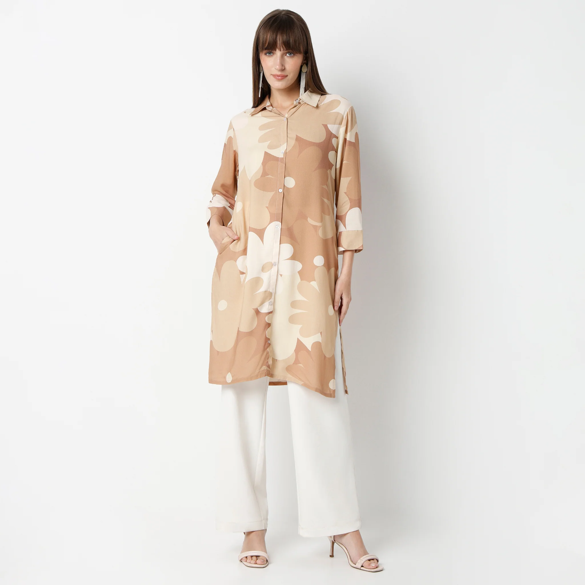 Printed Shirt Collar Kurta