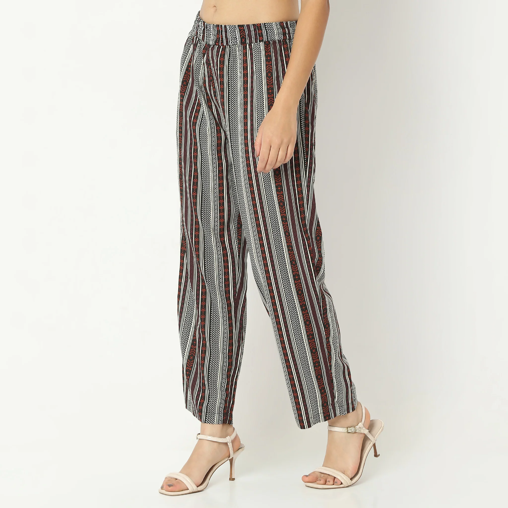 Straight Fit Printed Full Length Mid Rise Pants - Image 5