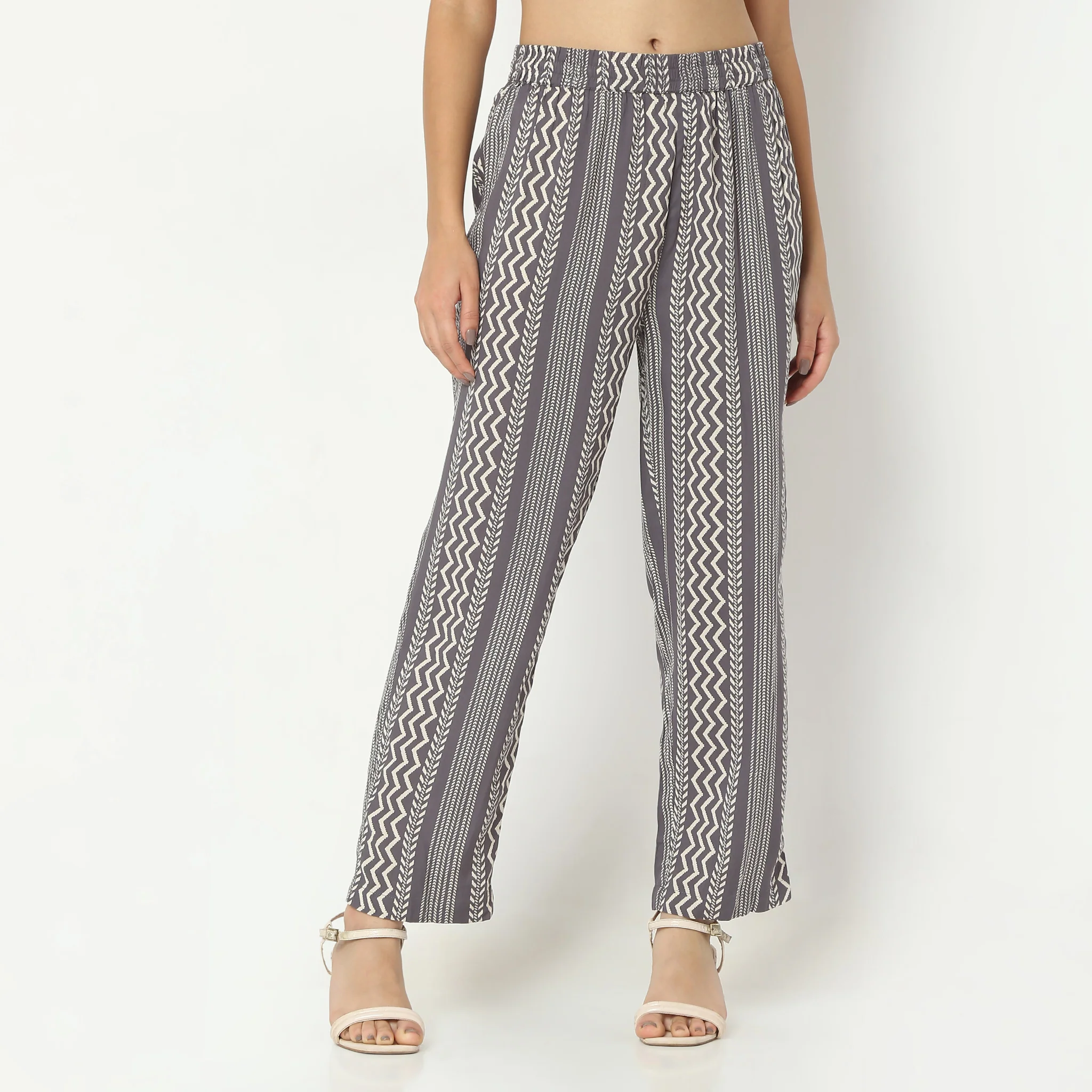 Straight Fit Printed Full Length Mid Rise Pants - Image 2