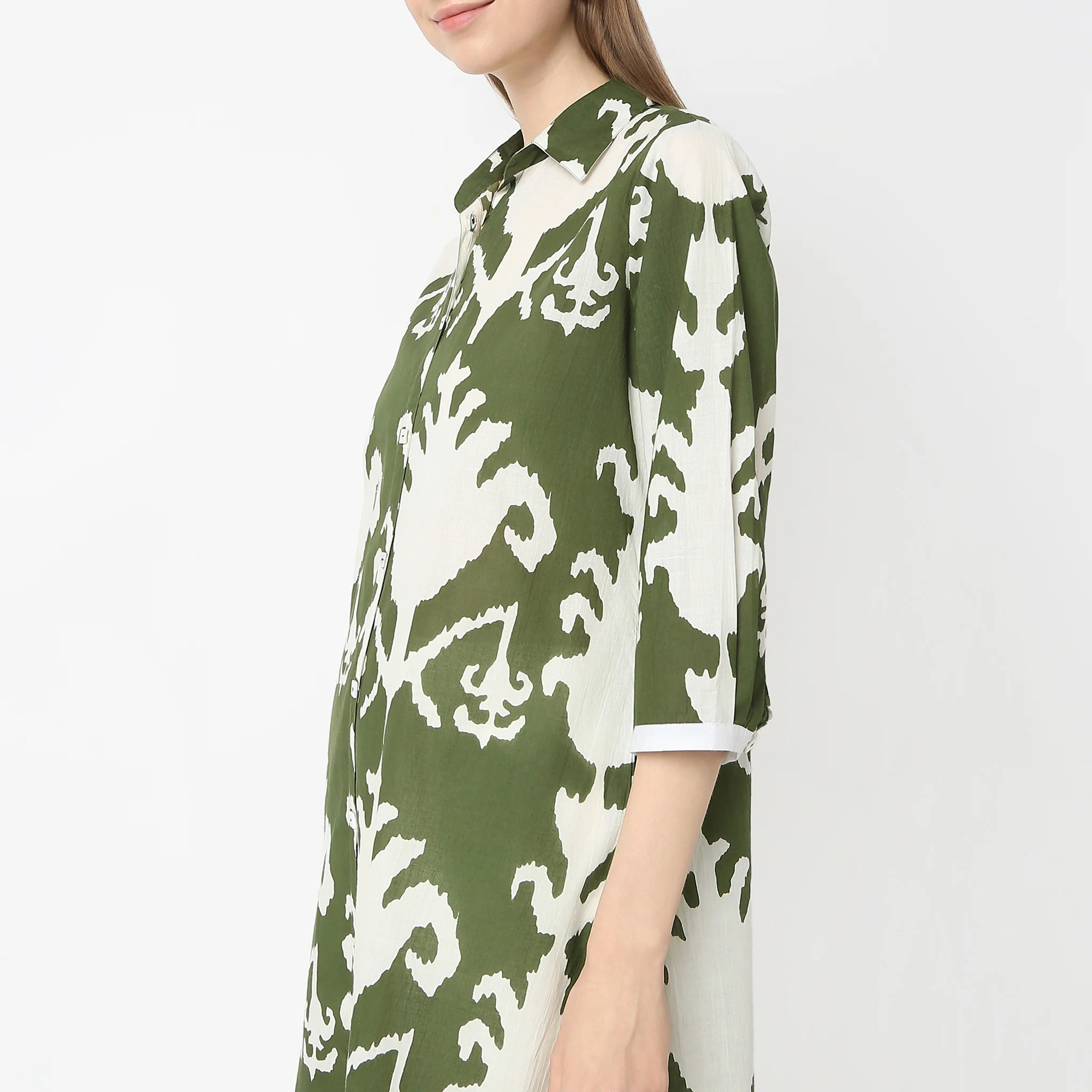 Straight Fit Printed Below Knee Shirt Collar Kurta - Image 4