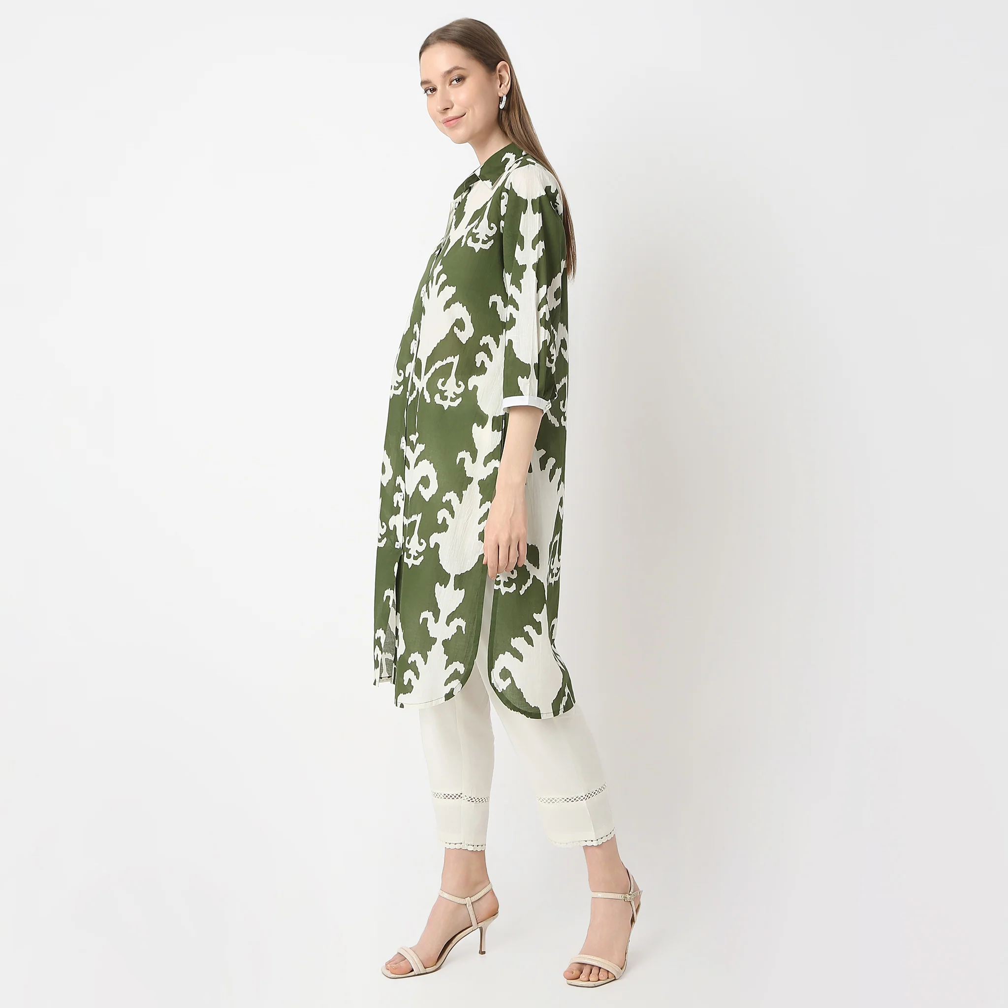 Straight Fit Printed Below Knee Shirt Collar Kurta - Image 5