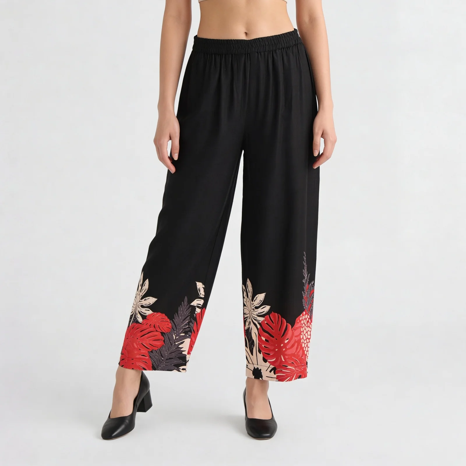 Straight Fit Printed Mid Rise Palazzos - Image 2