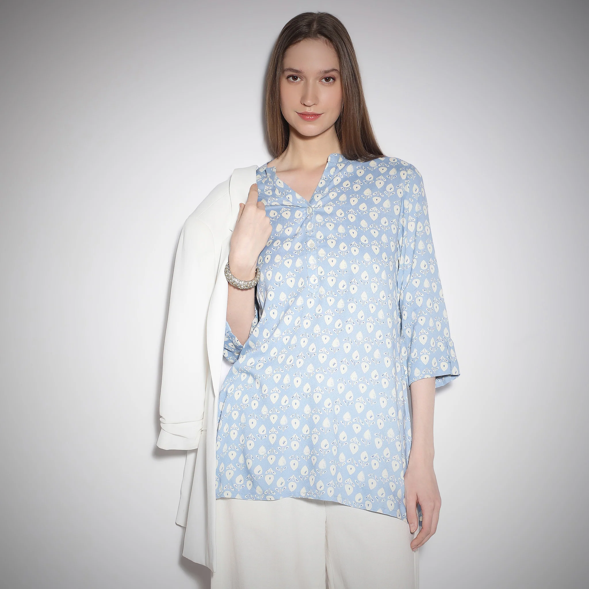 Printed Band Neck Kurta