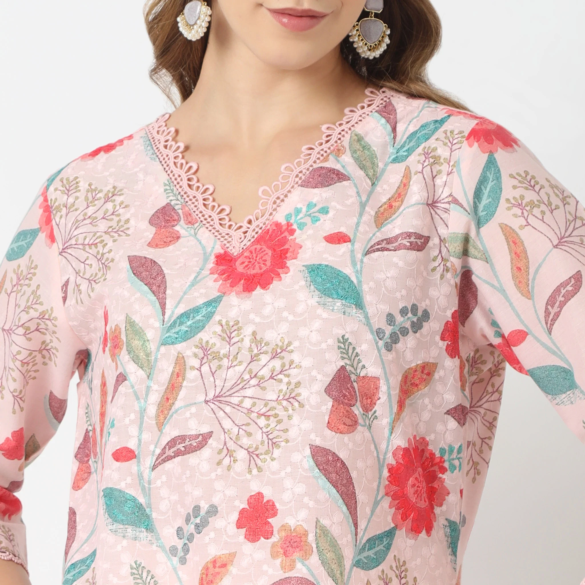 Straight Fit Printed V-Neck Below Knee Kurta - Image 5