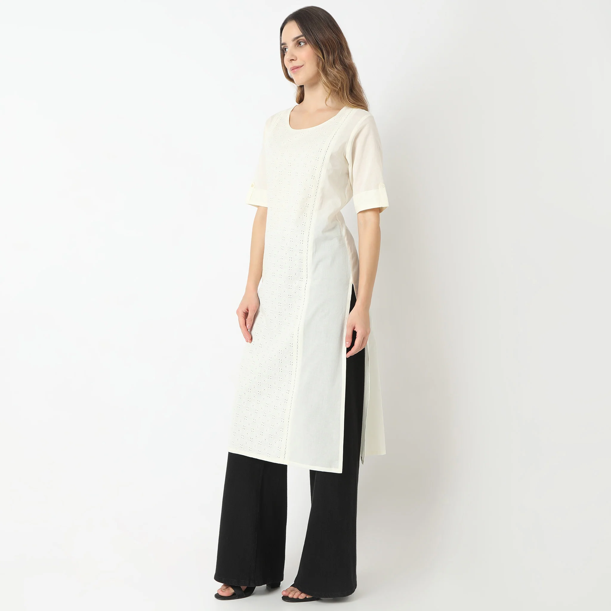 Straight Fit Short Sleeve Straight Below Knee Kurta - Image 4